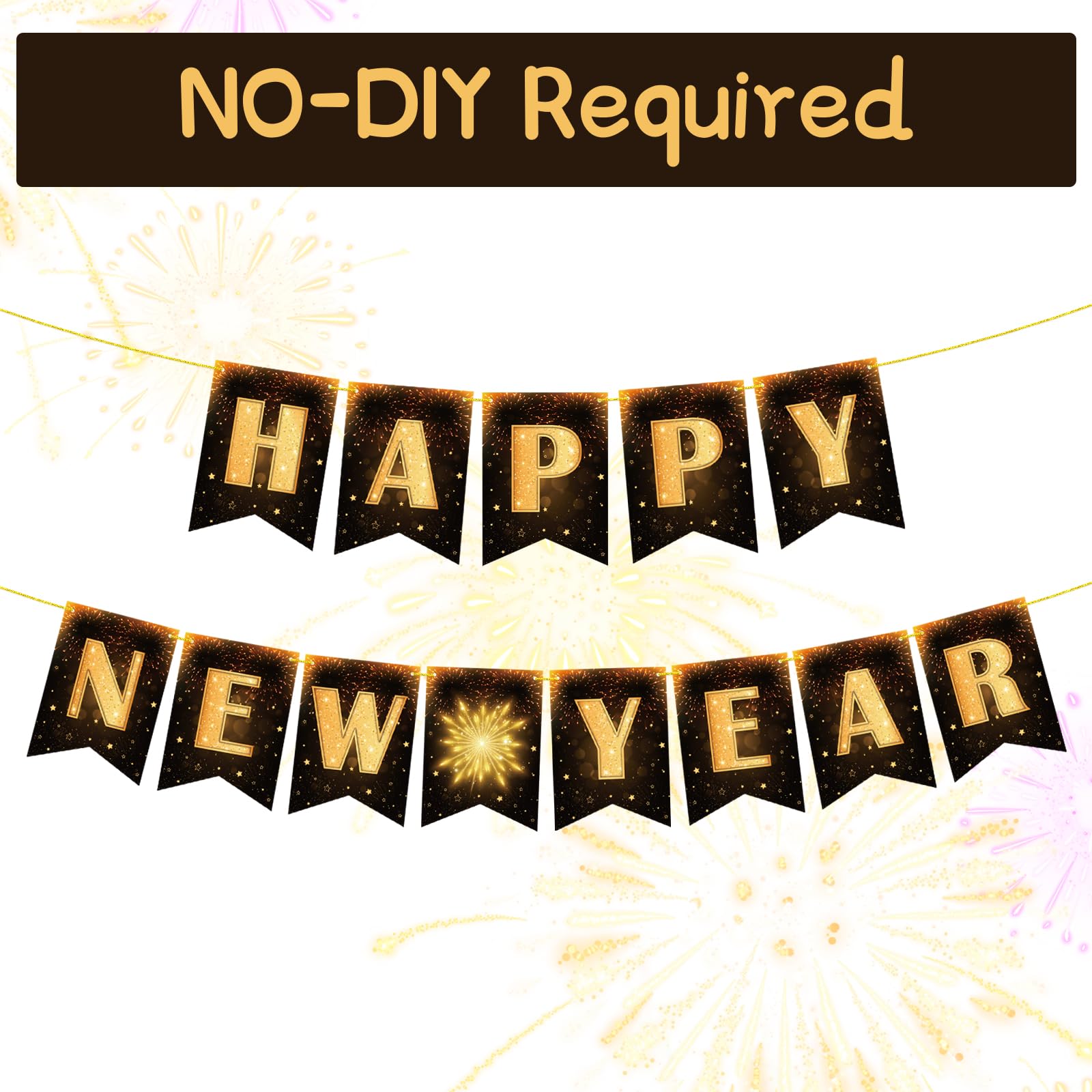 YQUQWN Happy New Year Banner 2025 - No DIY NYE Party Decorations, New Year's Eve Banners & Signs for 2025 Celebrations | Perfect for Home, Office & Holiday Party Decor