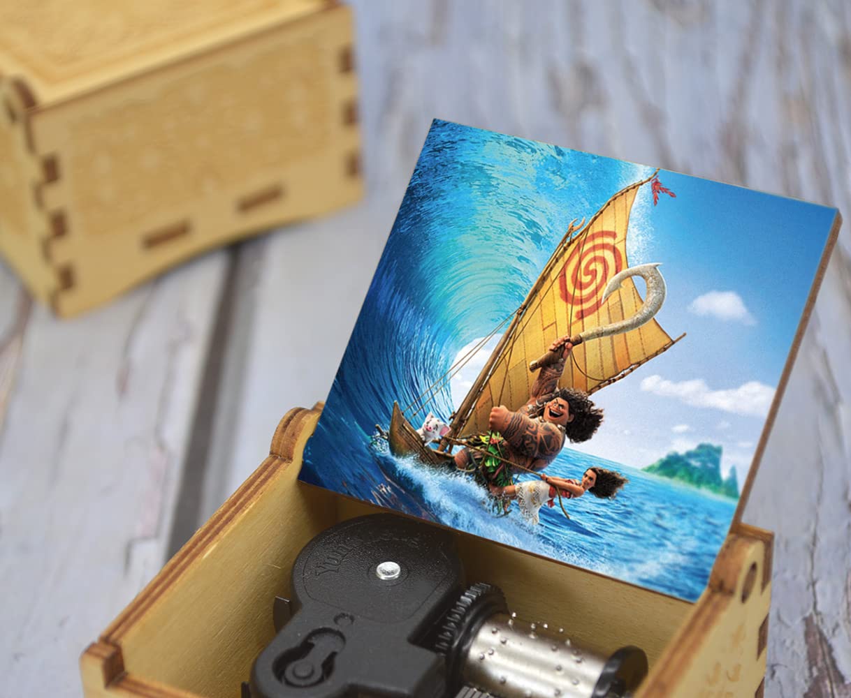 Sooharic Moana Music Box - Hand Carved Antique Wind Up Musical Gift Box for Kids, Birthday, Christmas & Special Occasions | Disney Moana Theme Collectible for Home Décor & Kids' Room