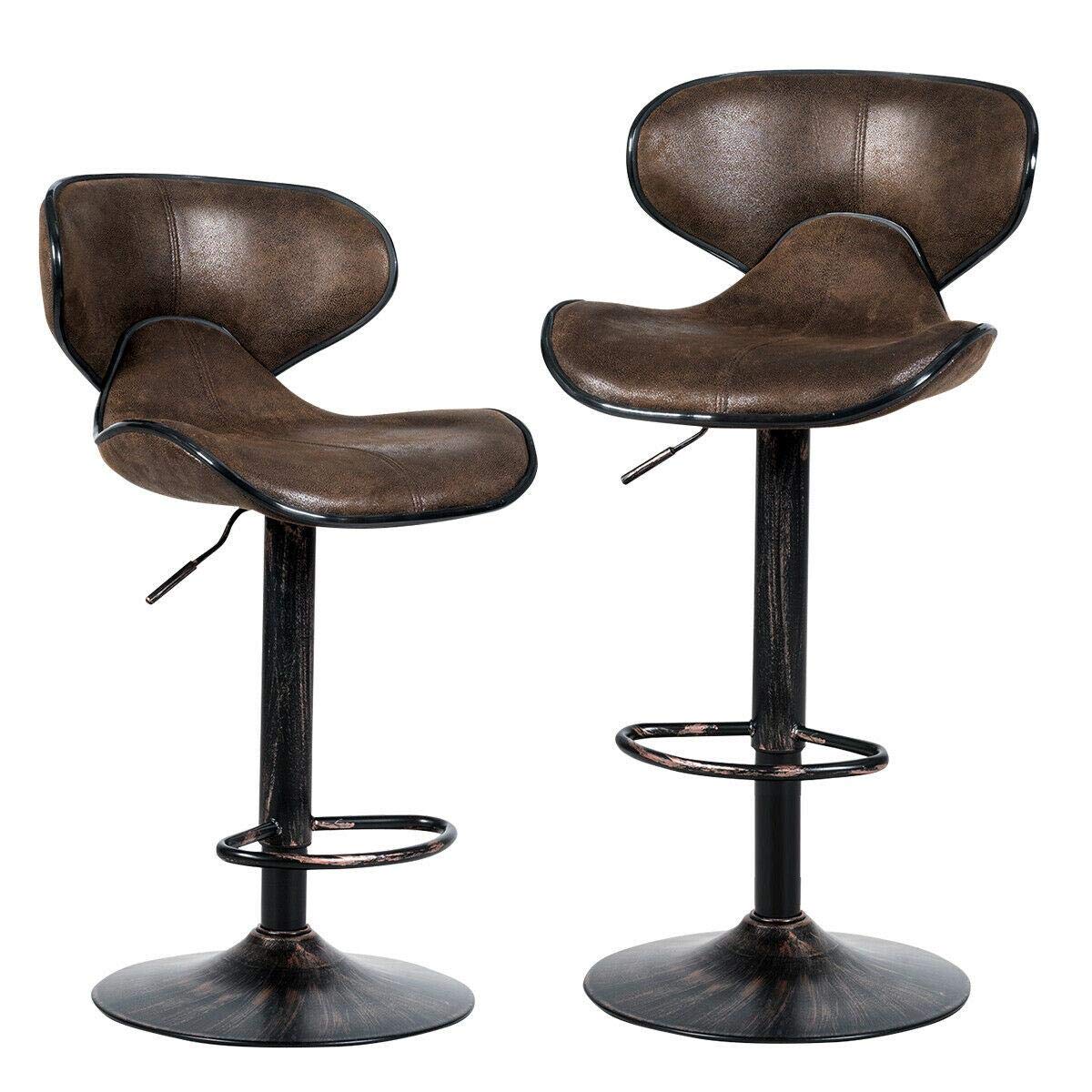 Adjustable Swivel Bar Stools with Backrest & Footrest - 2-Pack, Brown - Perfect for Home Bar & Kitchen Decor