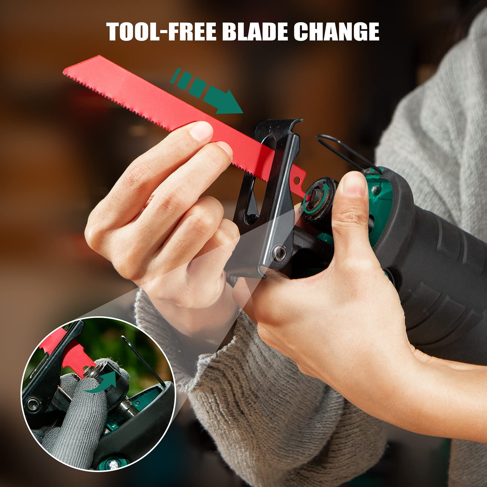 Heavy-Duty Reciprocating Saw - Powerful Corded Electric Saw for Wood, Metal & PVC Cutting - Perfect for DIY Projects, Construction & Demolition Work