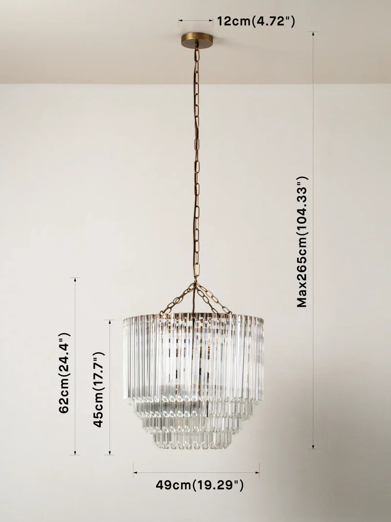Petalia 9-Light Aged Brass and Clear Glass Tube Tall Chandelier - Elegant Dining Room Lighting for Modern Farmhouse & Luxury Home Decor