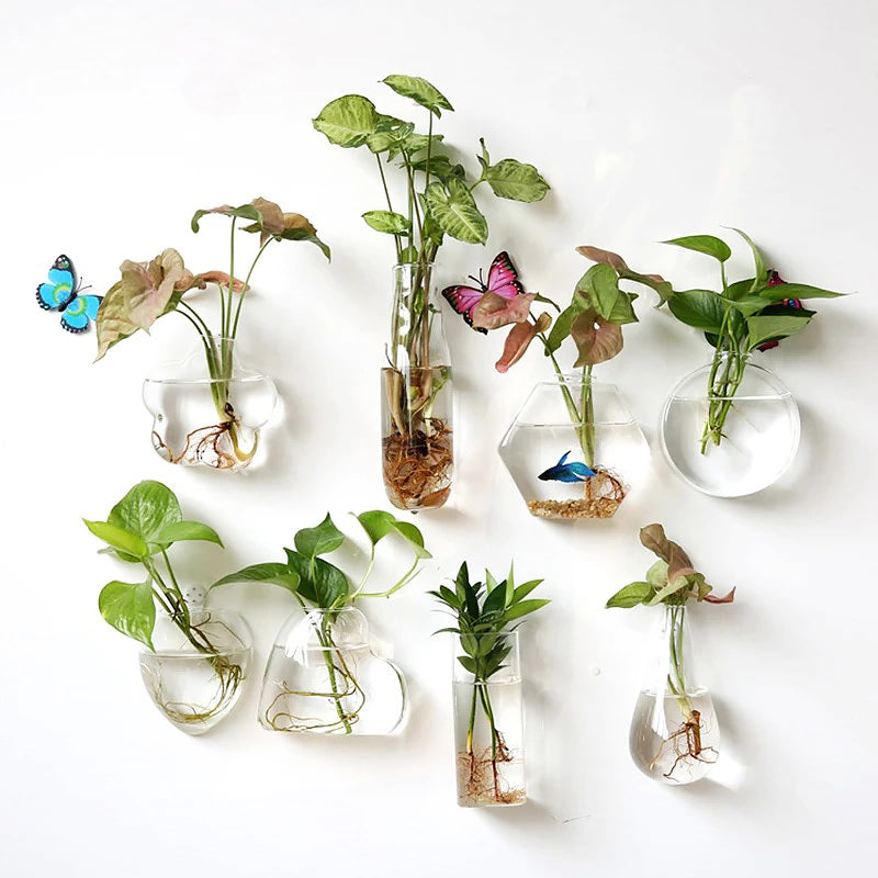 Elegant Glass Wall Hanging Flower Vase - Modern Home Decor for Living Room, Bedroom & Office - Perfect for Fresh or Artificial Flowers