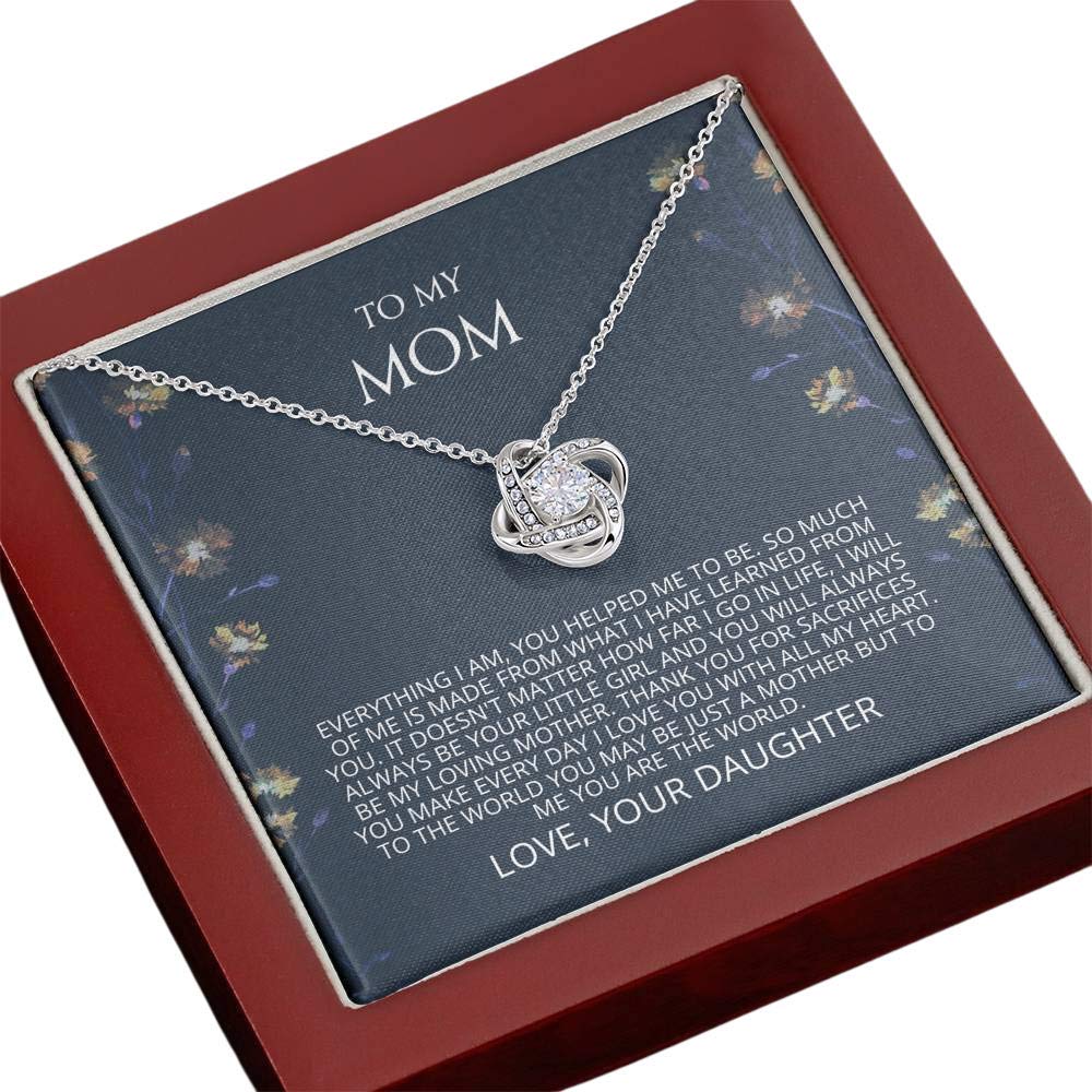 Mom - You Are The World Love Knot Necklace | Sterling Silver Mother Daughter Gift | Heartfelt Present for Mother's Day, Birthday & Special Occasions | Elegant Jewelry for Mom to Wear Daily or on Family Gatherings
