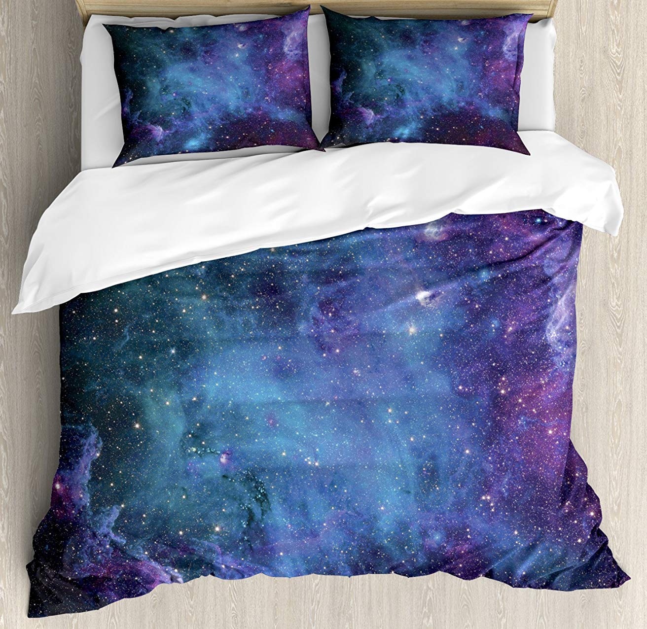 Ultra Soft Microfiber Duvet Cover Set - 4PC Lightweight Bedding with Zipper Closure & Ties, Galaxy Stars Space Celestial Astronomic Design in Navy Purple, Queen Size | Perfect for Cozy Bedroom Decor & Space-Themed Room Ideas