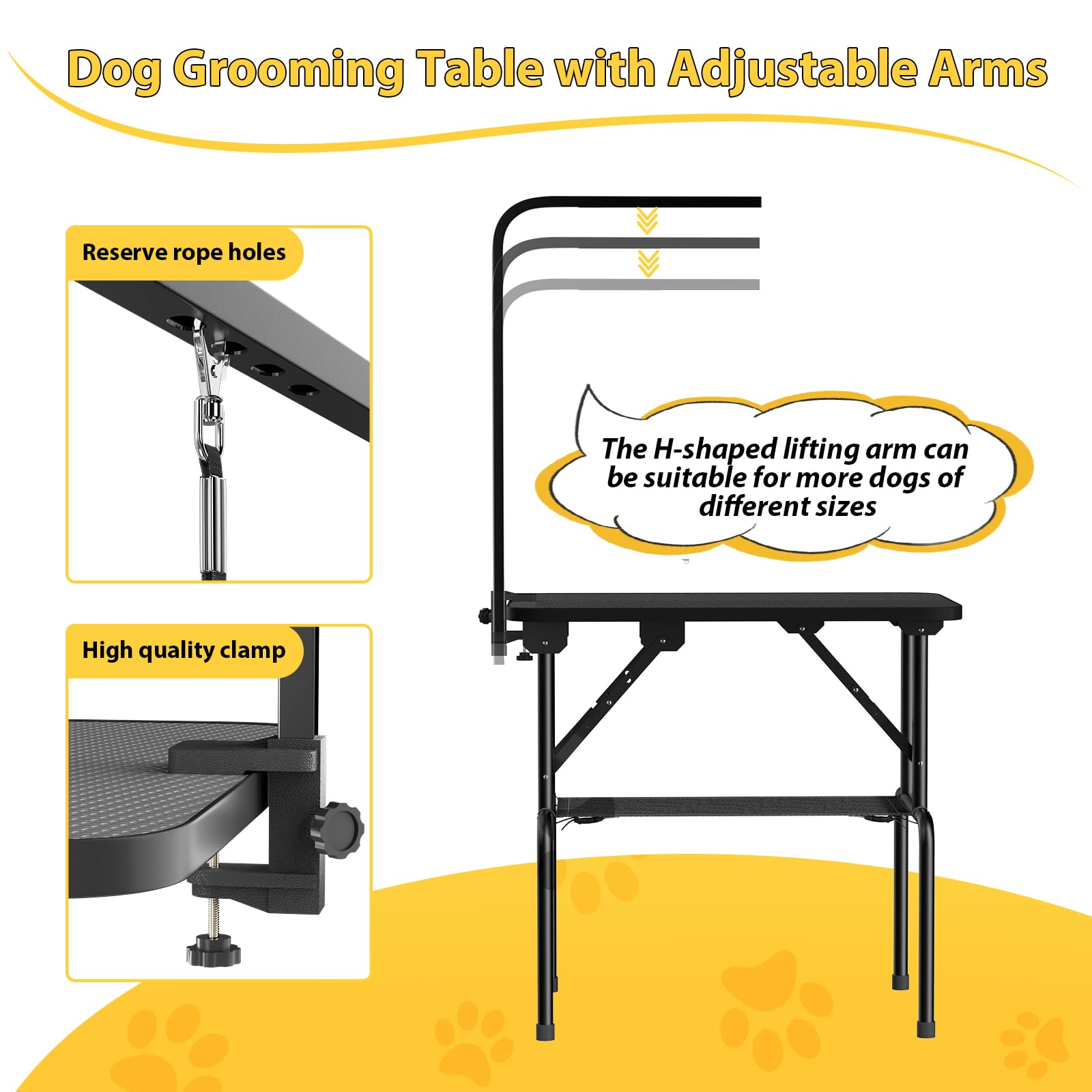 ROOMTEC 32 Inch Foldable Dog Grooming Table with Adjustable Arm, Nooses & Mesh Tray - Professional Pet Grooming Table for Home Use, Perfect for Bathing, Brushing & Nail Trimming