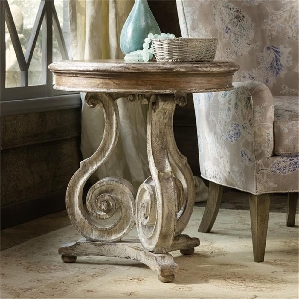 Beaumont Lane Cedar Way Scroll Accent Table - Caramel Frost Finish - Elegant Side Table for Living Room, Bedroom & Entryway Decor