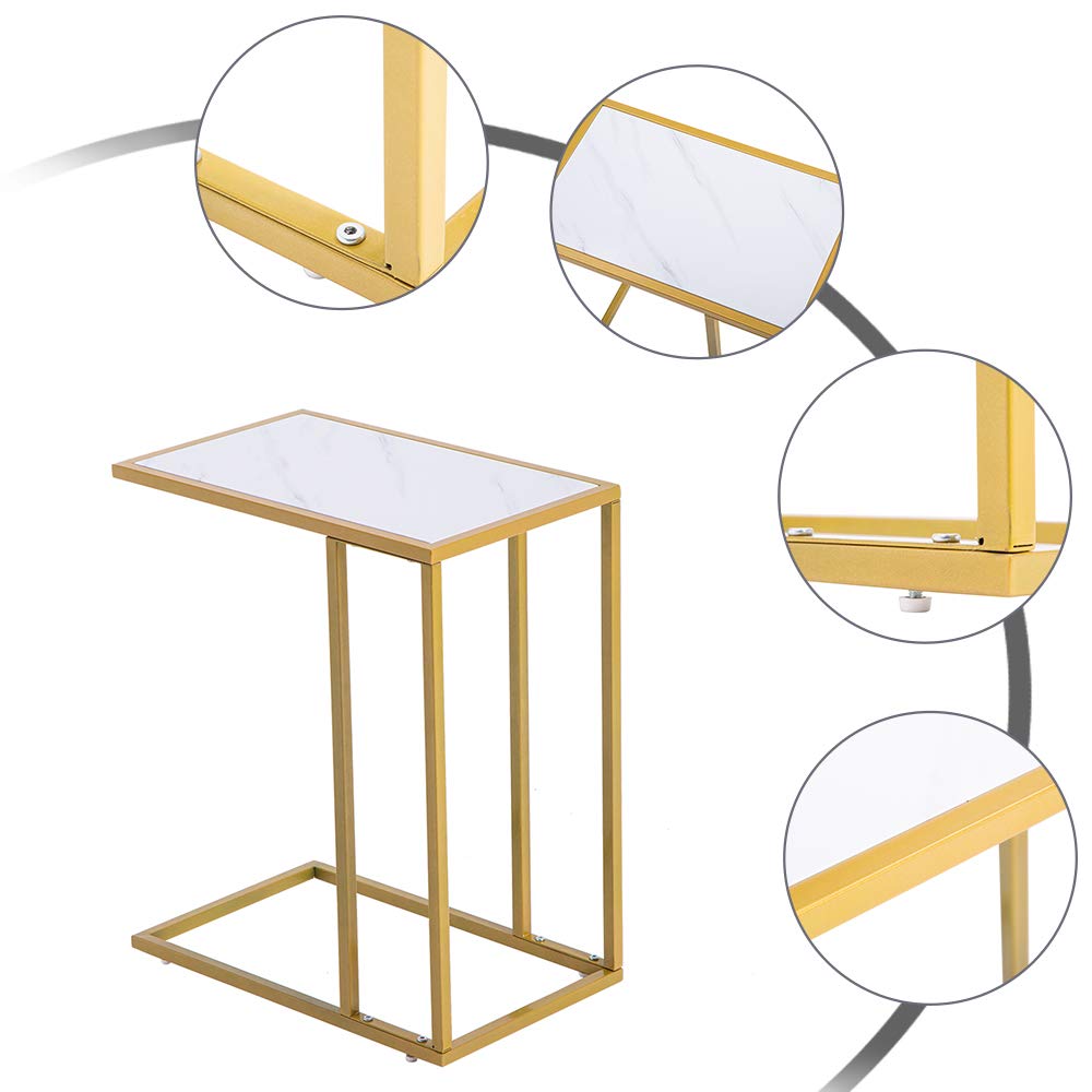 C-Shaped Side Sofa Snack Table - Modern Coffee End Table with Storage Shelf for Living Room, Bedroom & Office - Perfect for Holding Drinks, Books & Remote Controls While Relaxing on Couch
