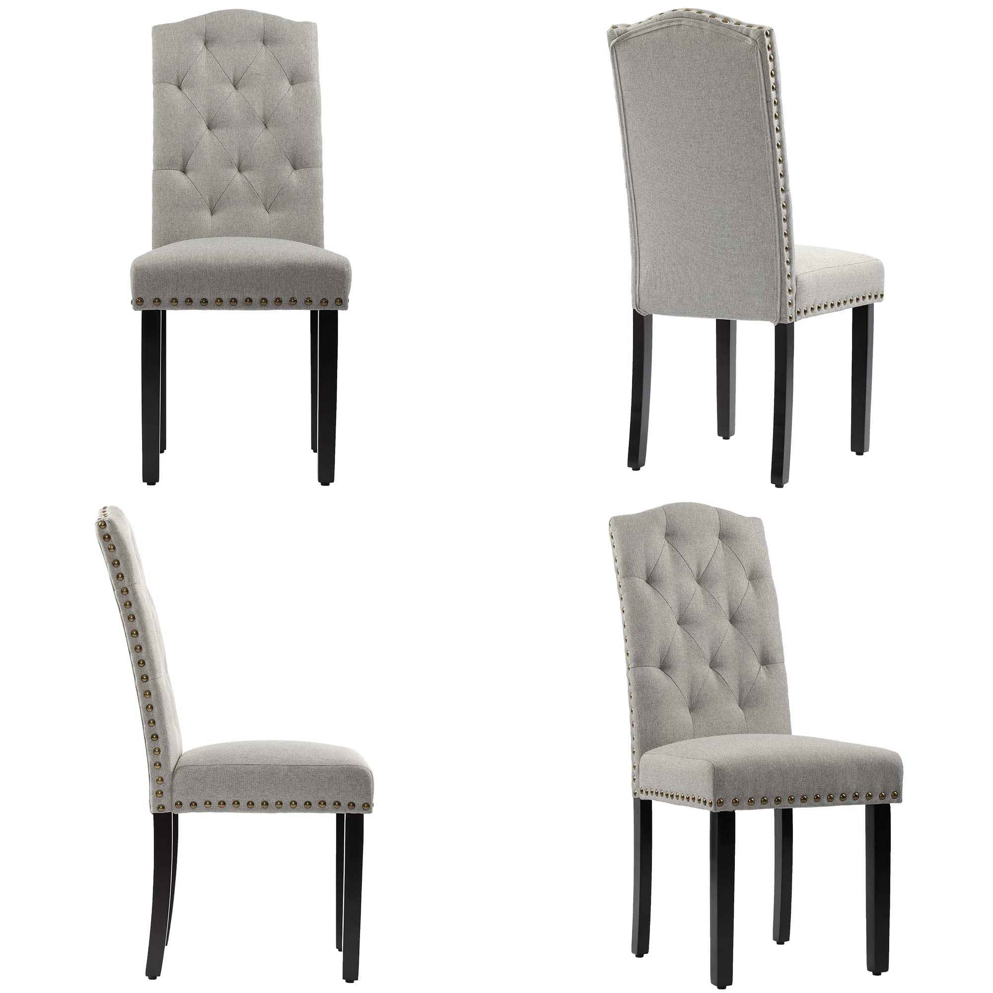 4-Piece DAGONHIL Upholstered Dining Chair Set - Armless Kitchen Chairs with Solid Black Wood Legs for Home, Kitchen & Living Room (Gray) - Perfect for Family Dinners, Entertaining Guests & Small Space Dining