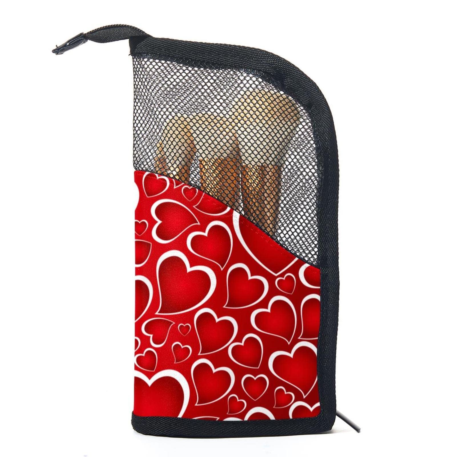 12-Piece Makeup Brush Organizer Bag with Hand-Drawn Love Heart Design - Portable Travel Brush Holder Case for Professional & Home Makeup Storage