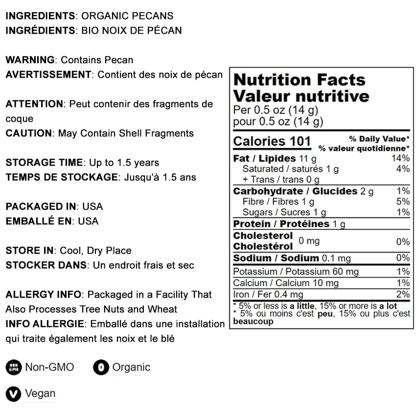 Organic Dry Roasted Pecan Halves, 6 Pounds - Non-GMO, Unsalted, No Oil Added, Vegan, Kosher, Shelled Nuts | High in Protein & Fiber | Keto, Paleo & Vegan Snack | Perfect for Baking, Salads & Healthy Snacking