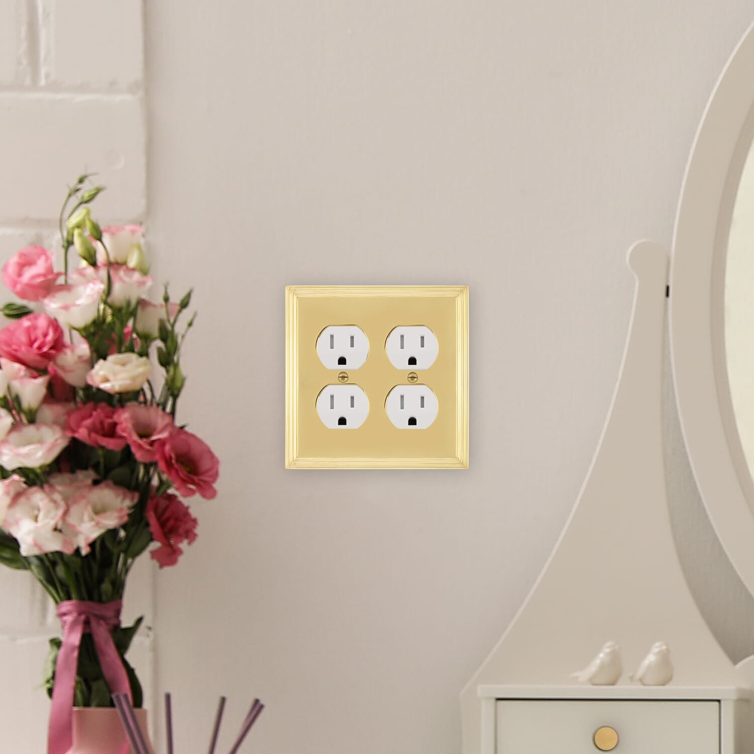 Polished Brass Double Outlet Wall Plate - Elegant Decorative Switch Cover for Living Room, Bedroom & Office Decor