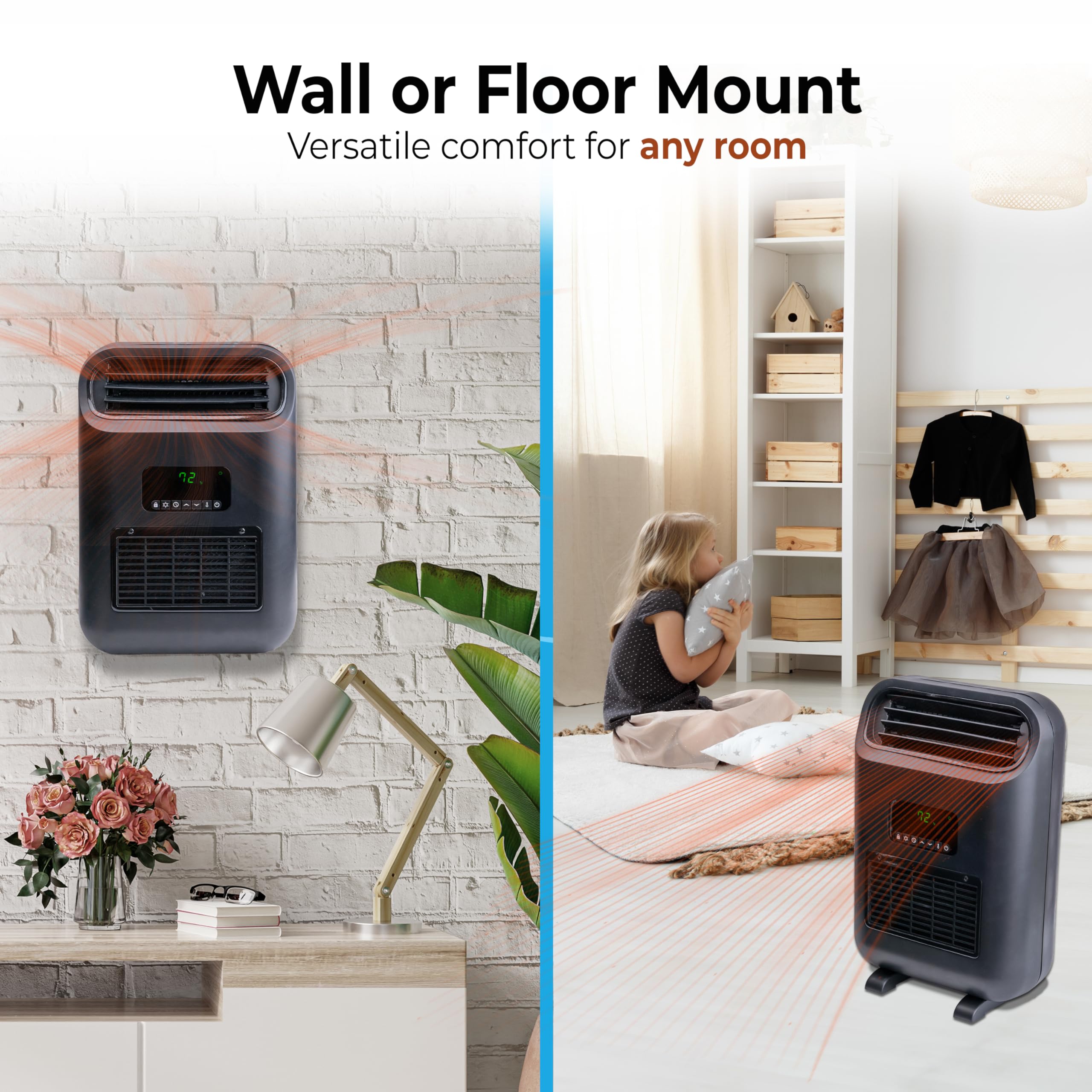 Comfort Zone Wall Mountable Space Heater for Indoor & Garage Use - 18 Inch Black Electric Heater with Remote Control, 12H Timer, Adjustable Thermostat & 4 Heating Modes | Overheat Protection | Perfect for Bedrooms, Offices & Workshops