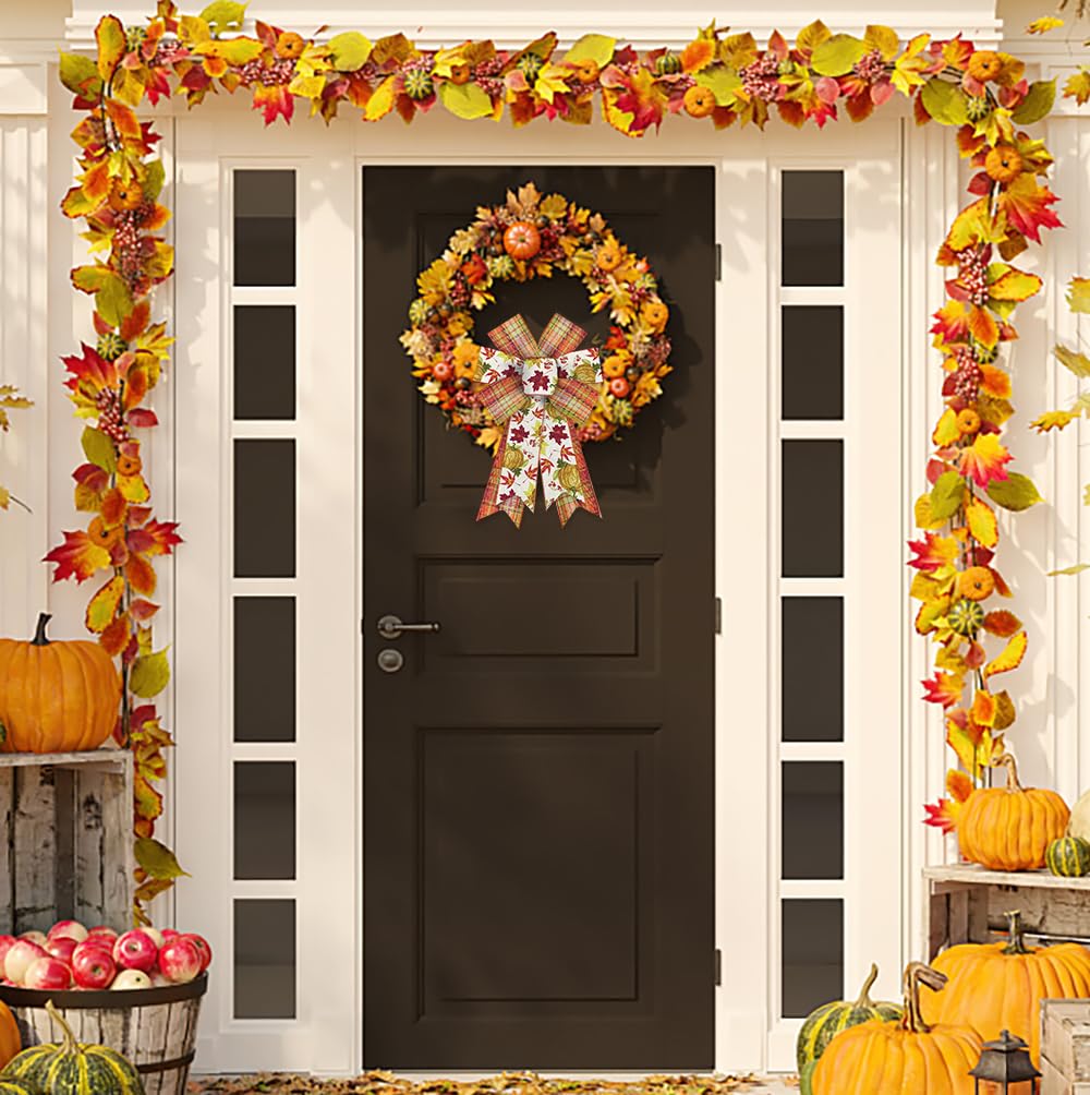 ALIBBON 2Pcs Fall Wreath Bows - Thanksgiving Decor for Doors & Indoor/Outdoor