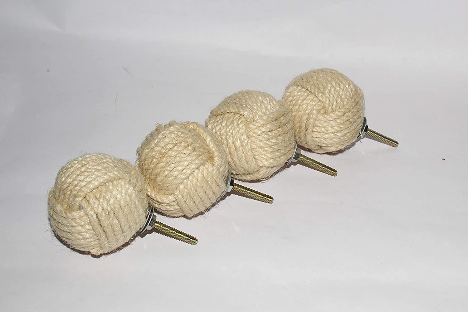 AnNafi® Jute Rope Cabinet Knobs - Nautical Drawer Pulls (4 Pack) for Wardrobes & Cupboards