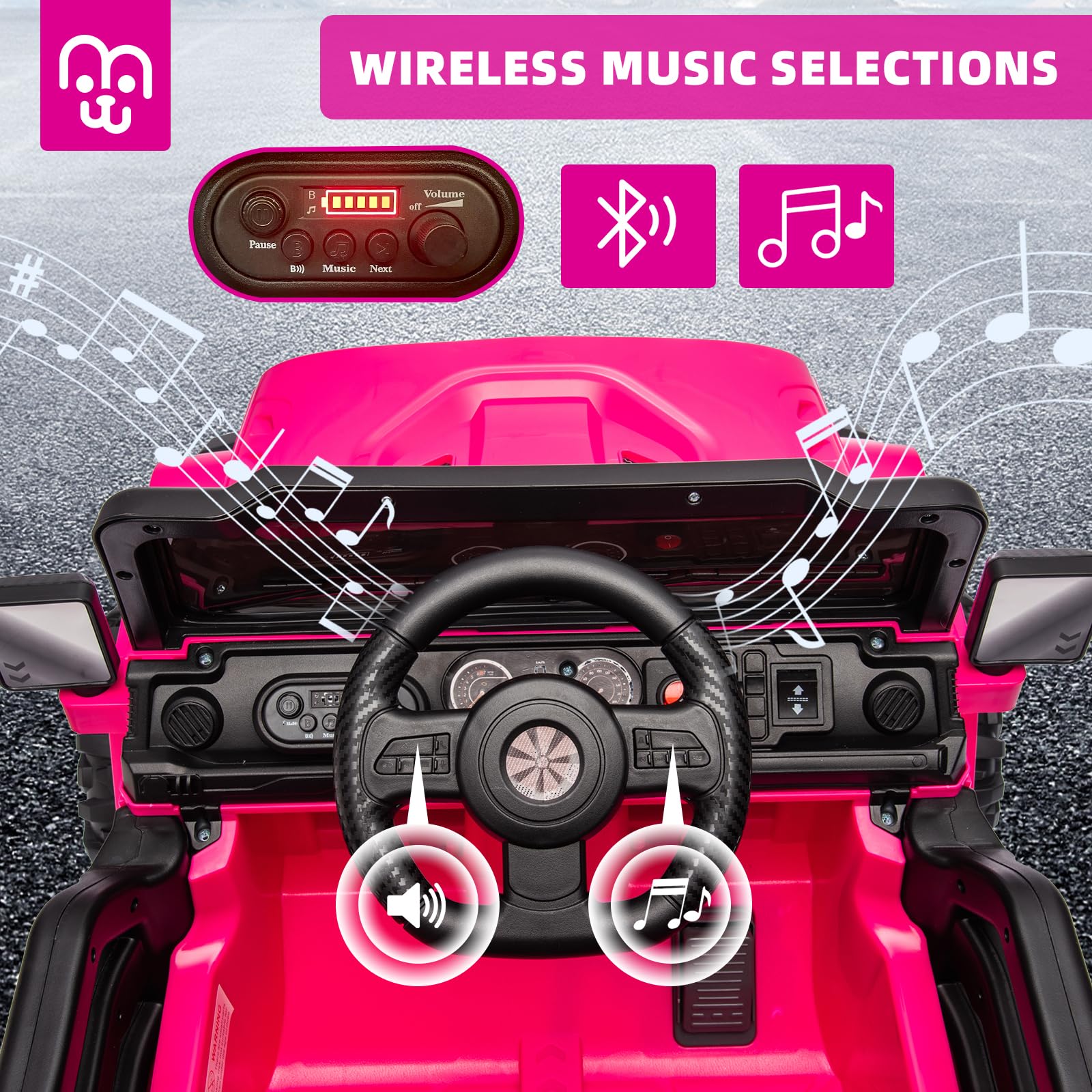 12V Kids Electric Ride-On Truck with Remote Control - 35W Twin Motors, 3.5MPH Max Speed, Bluetooth Music Player, LED Lights & Safety Belt - Perfect Gift for Boys & Girls (Rosy) - Ideal for Outdoor Play, Birthday Gifts & Family Fun