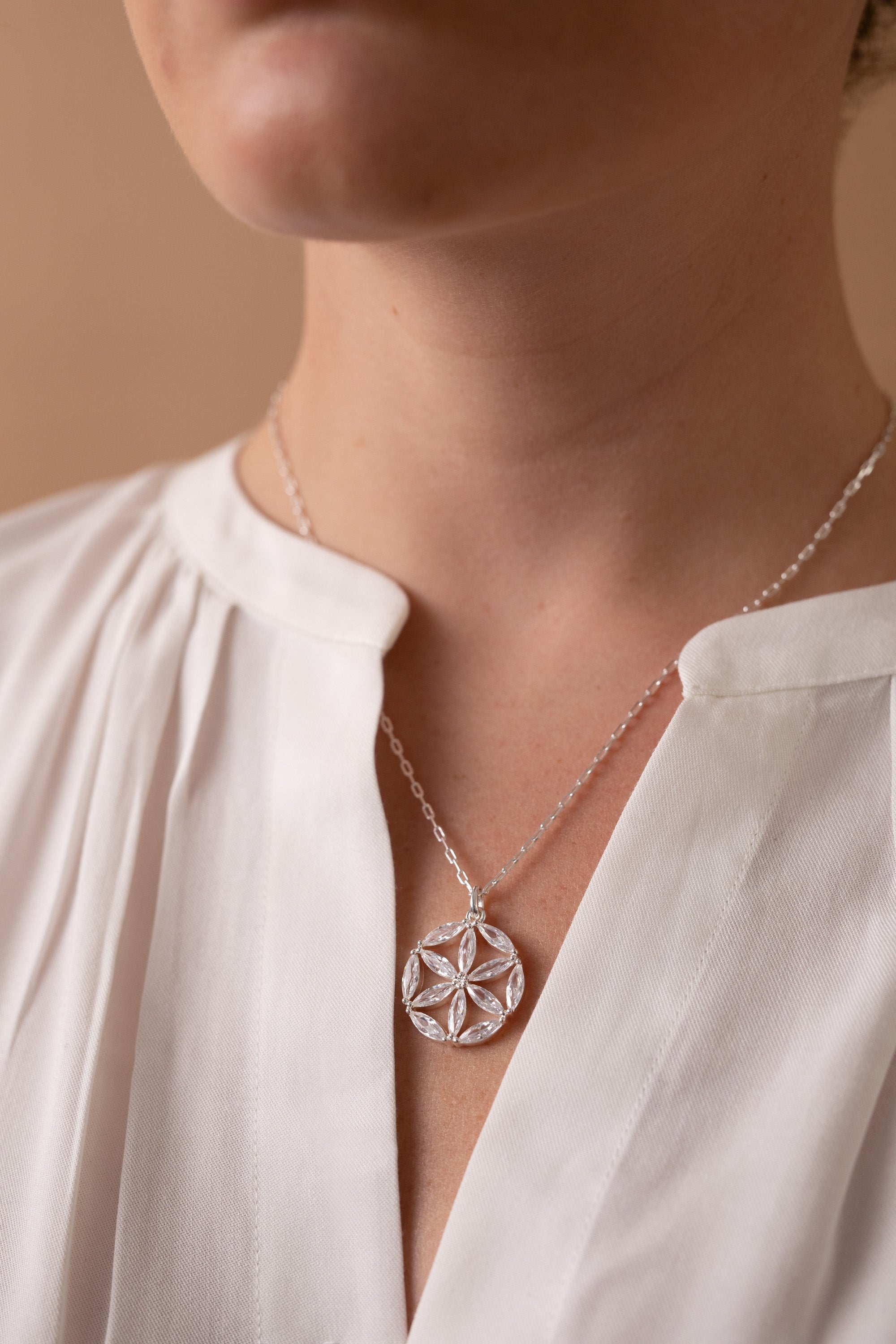 Faith and Family Rosette Pendant Necklace - Elegant Religious Jewelry for Women - Perfect for Church, Weddings & Special Occasions