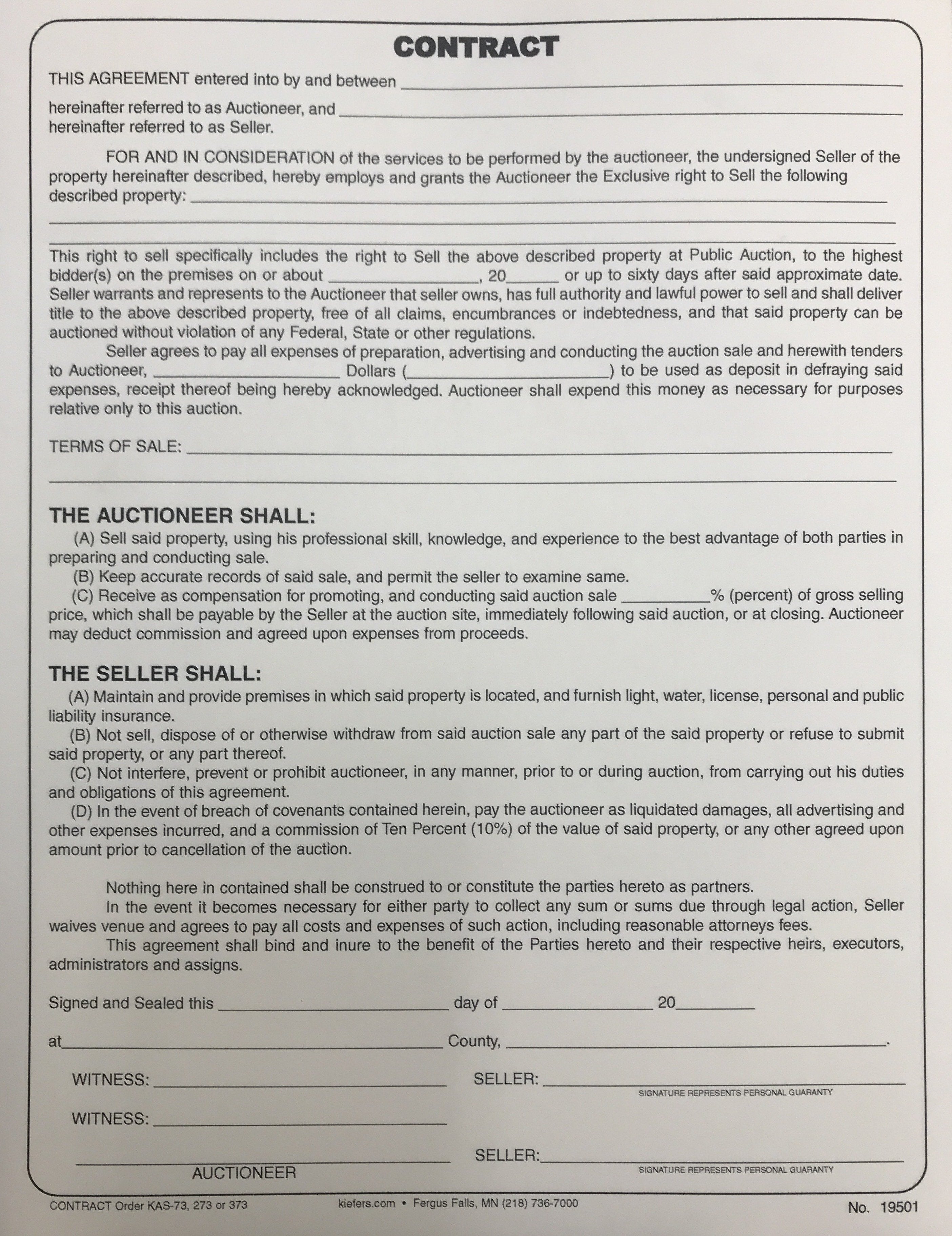 Auctioneers Standard Contract (1 or 2 Part) - Legal Agreement for Auction Sales | Professional Bidding Contracts for Estate Sales & Business Liquidations