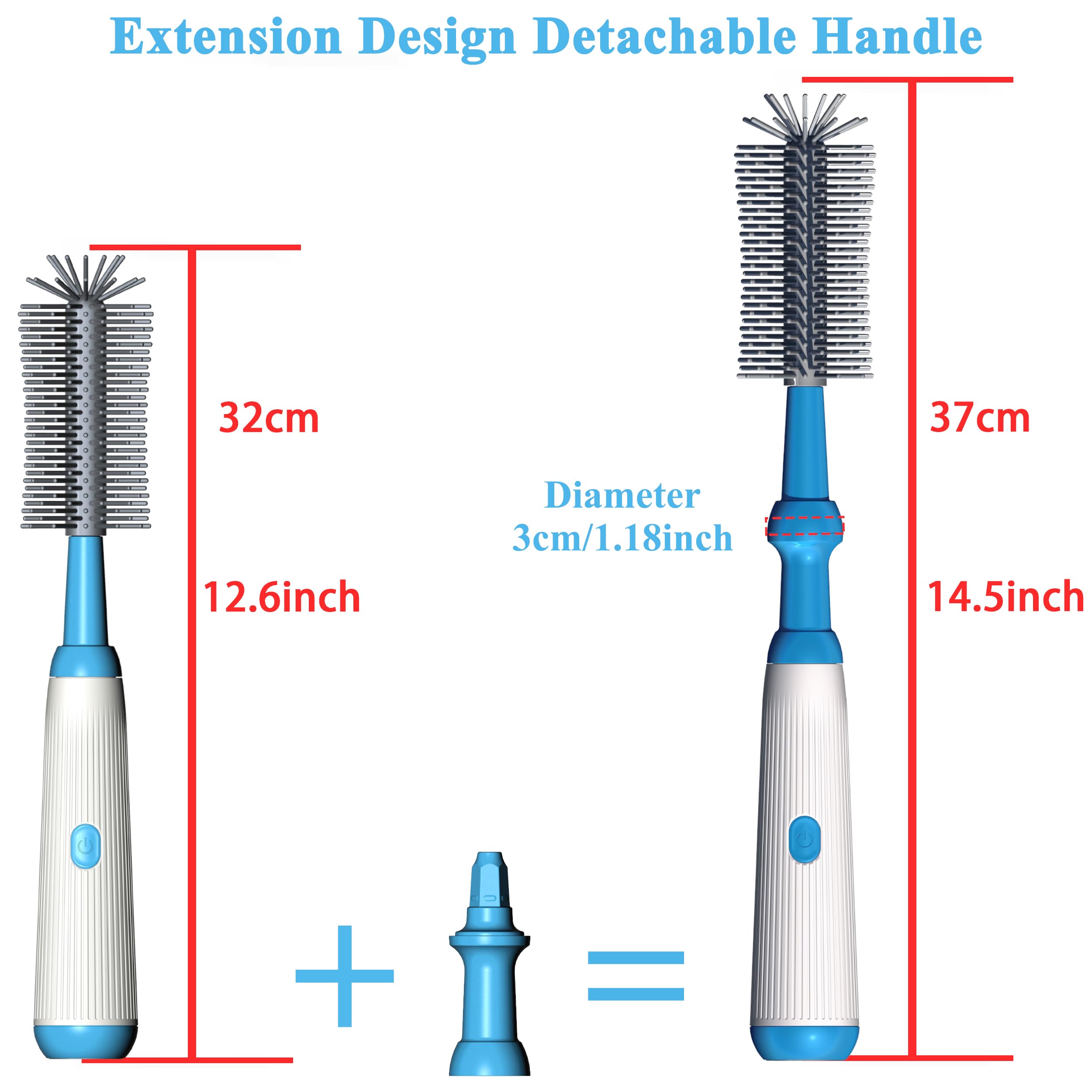 Electric Bottle Brush with Long Handle - 1500mAh Rechargeable, IP65 Waterproof for Baby Bottles, Water Bottles & Hard-to-Reach Areas - Perfect for Home, Travel & Camping Cleaning