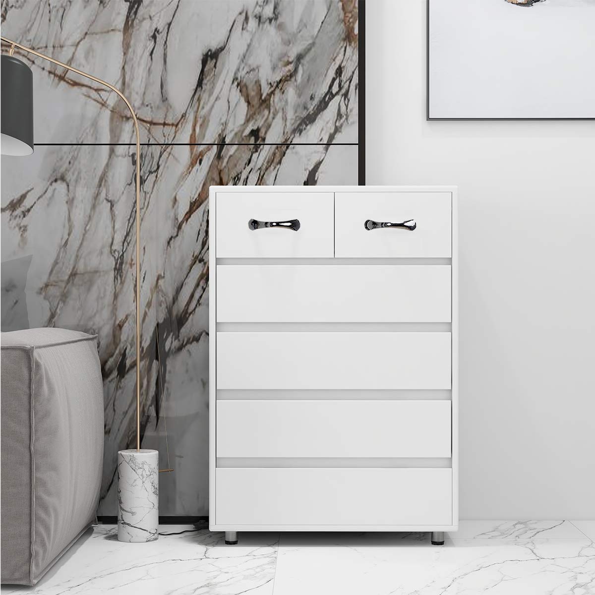Wooden Nightstand with Storage Drawers & Fabric Bins - Side Table Cabinet for Bedroom, Living Room | File Organizer with Easy Pull Handles - White End Table for Home Office & Small Space Organization