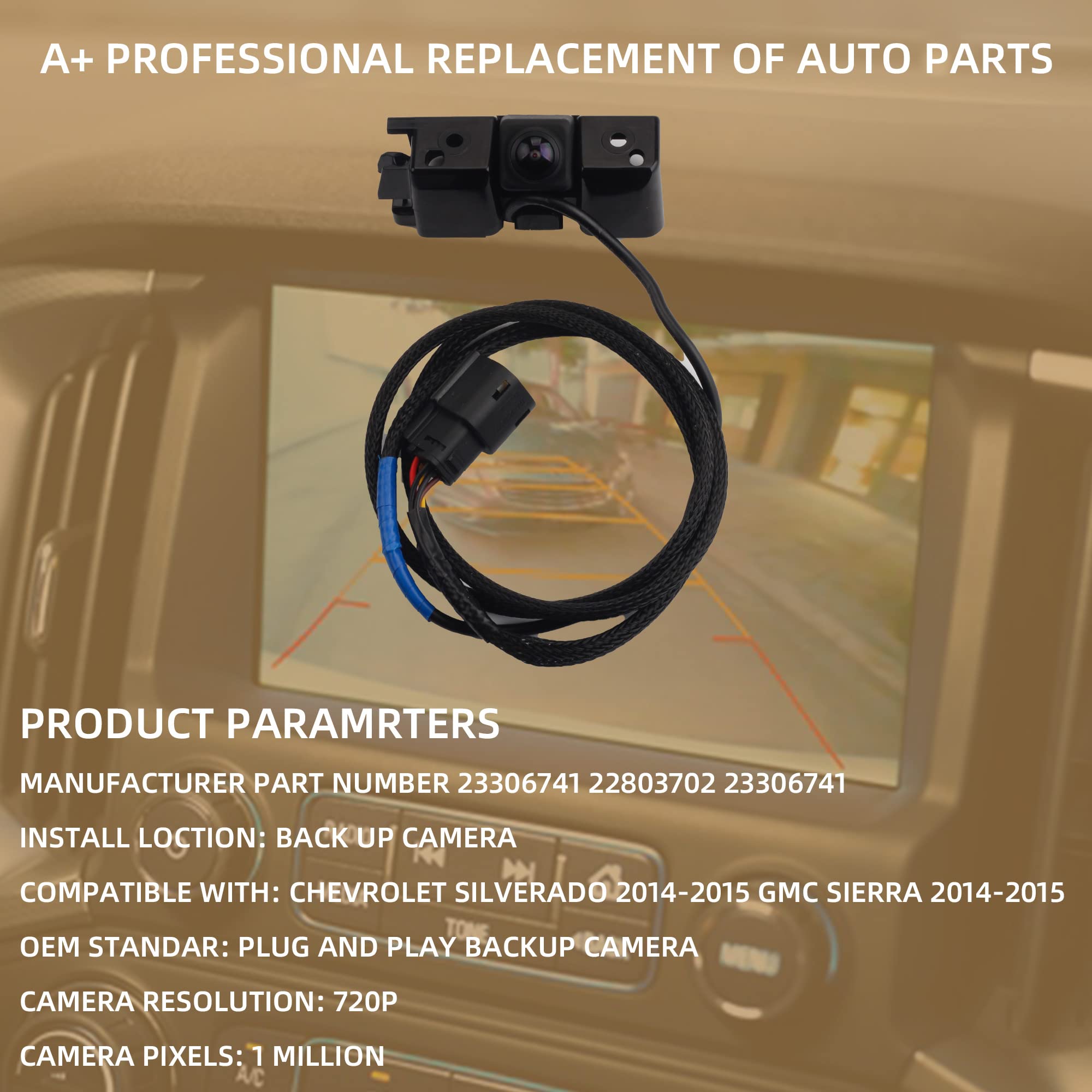 Dasbecan HD Backup Camera Replacement for Chevrolet Silverado Cheyenne & GMC Sierra 1500/2500/3500 HD (2014-2015) - Replaces OEM# 23306741 22803702 - Perfect for Parking Assistance and Trailer Hitching