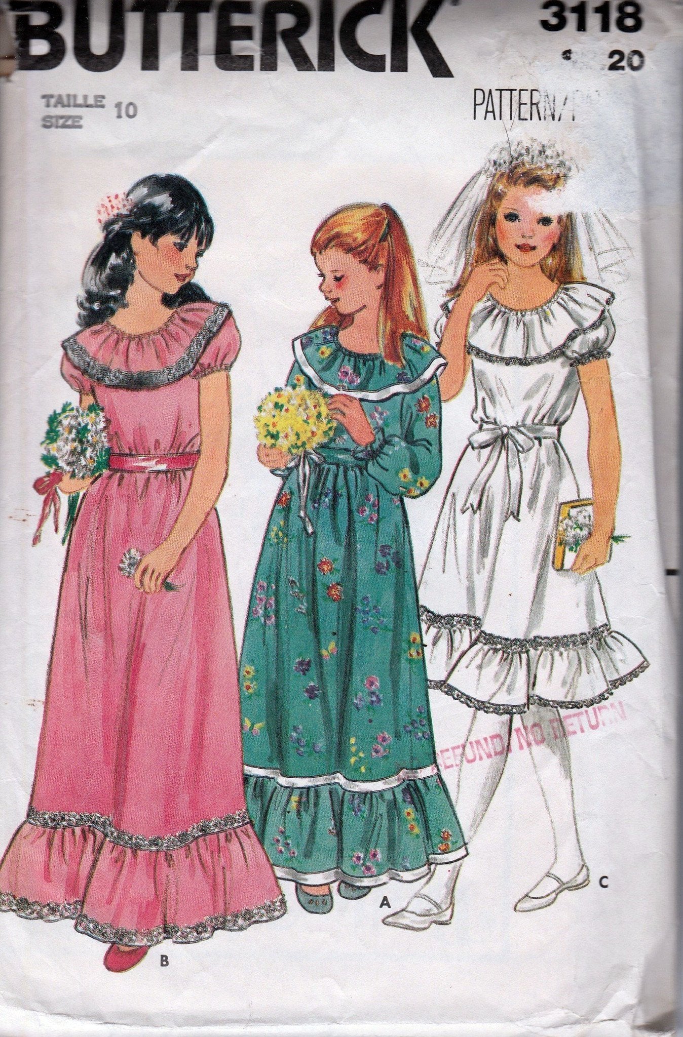 Vintage Butterick 3118 Girls First Communion & Flower Girl Gown Dress Sewing Pattern - 1970s Retro Style for Special Occasions, Weddings & Religious Ceremonies