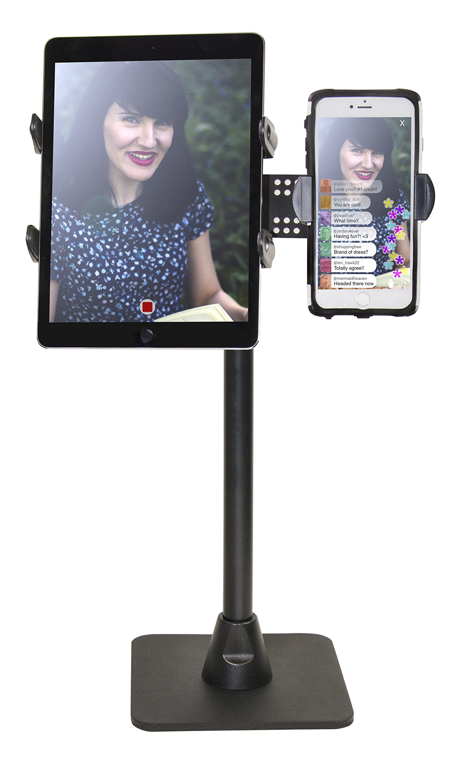 ARKON TW Broadcaster Dual Tablet and Phone Stand - 29 Inch Adjustable Countertop/Desk Mount for Live Streaming, Video Calls & Content Creation - Perfect for YouTube, TikTok & Podcasting