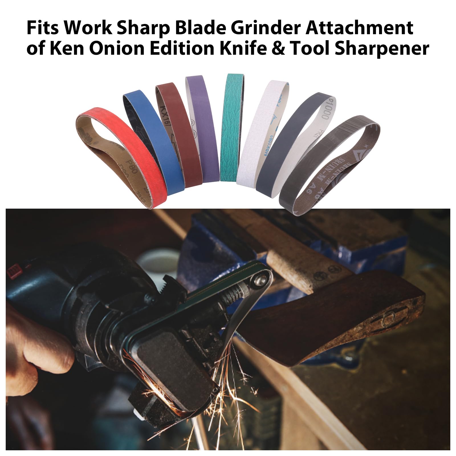1 x 18 Inch Sanding Belts - 16 Pcs Knife Sharpener Sanding Belts for Work Sharp Ken Onion Blade Grinder Attachment - 80/120/240/400/600/800/1000/2500 Grit Abrasive Belts - Perfect for Knife Sharpening, Woodworking & Metal Polishing