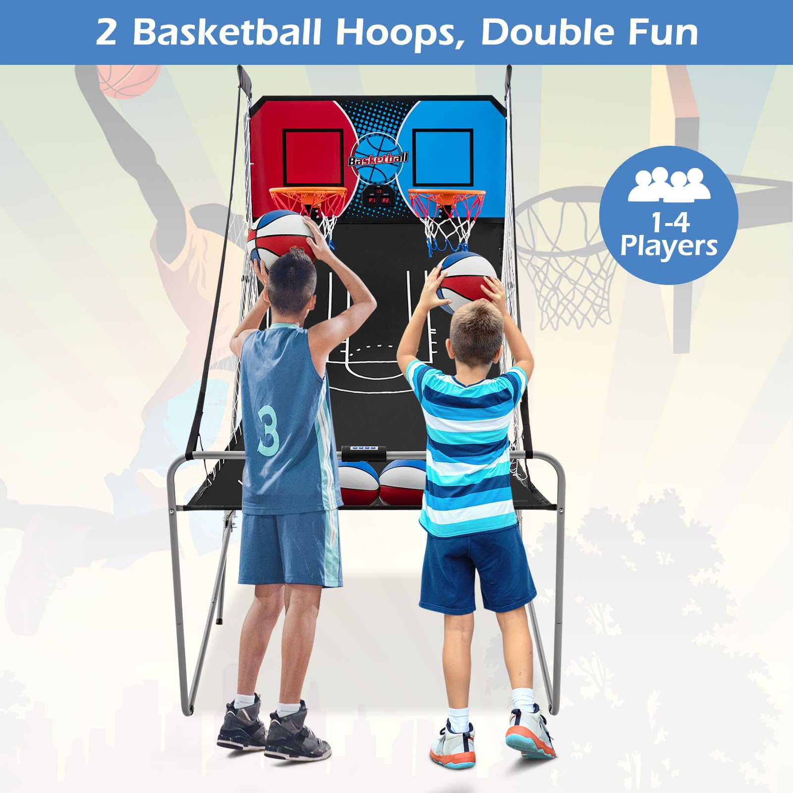 Foldable Dual Shot Basketball Arcade Game with LCD Scoreboard - Indoor/Outdoor Fun for Kids & Adults