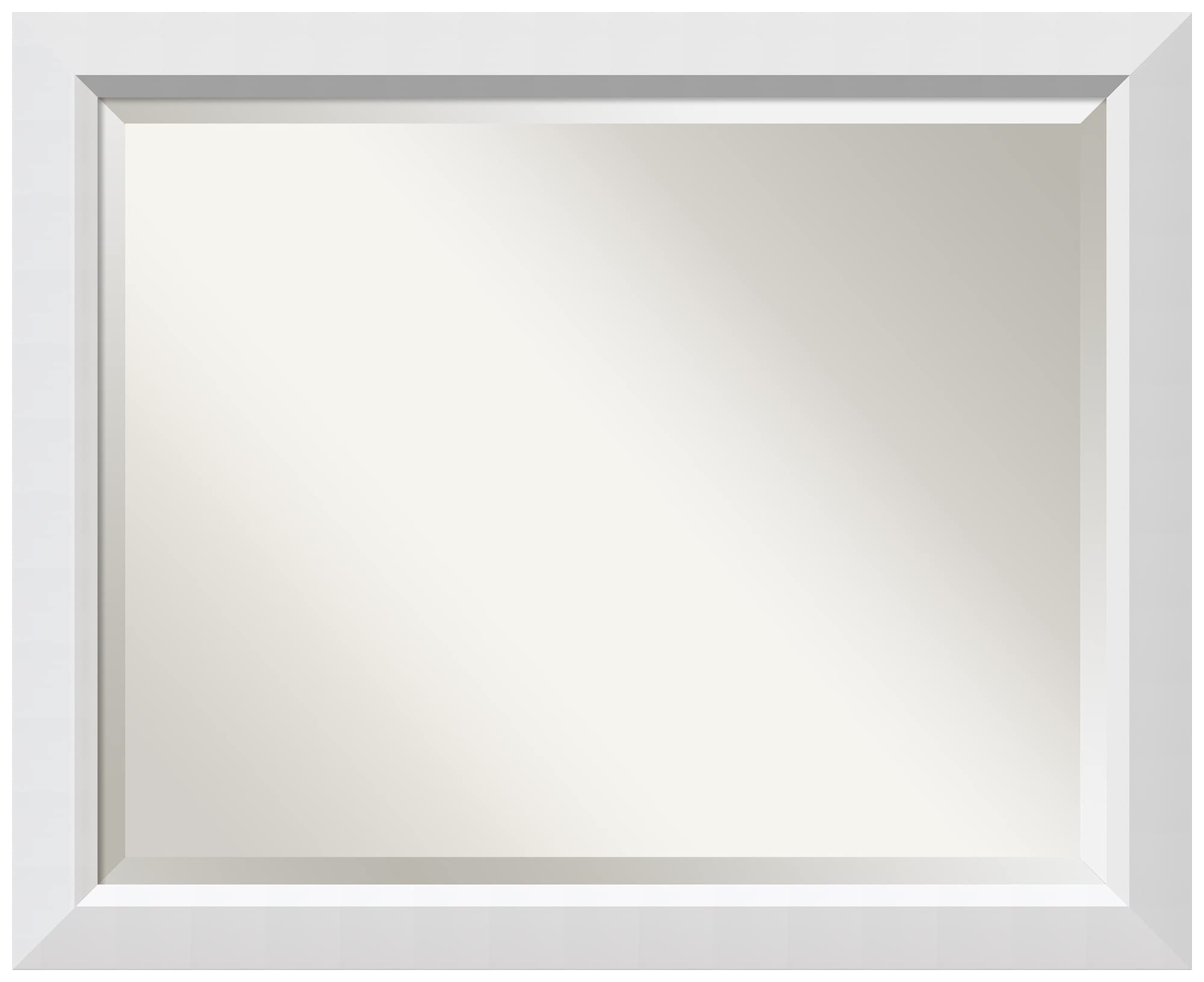 Amanti Art White Wall Mirror 26x32 Inches - Modern Large Rectangle Bathroom & Living Room Mirror with Wood Frame - Hangs Horizontally or Vertically - Beveled Edge for Elegant Wall Decor - Perfect for Bathrooms, Bedrooms, and Entryways