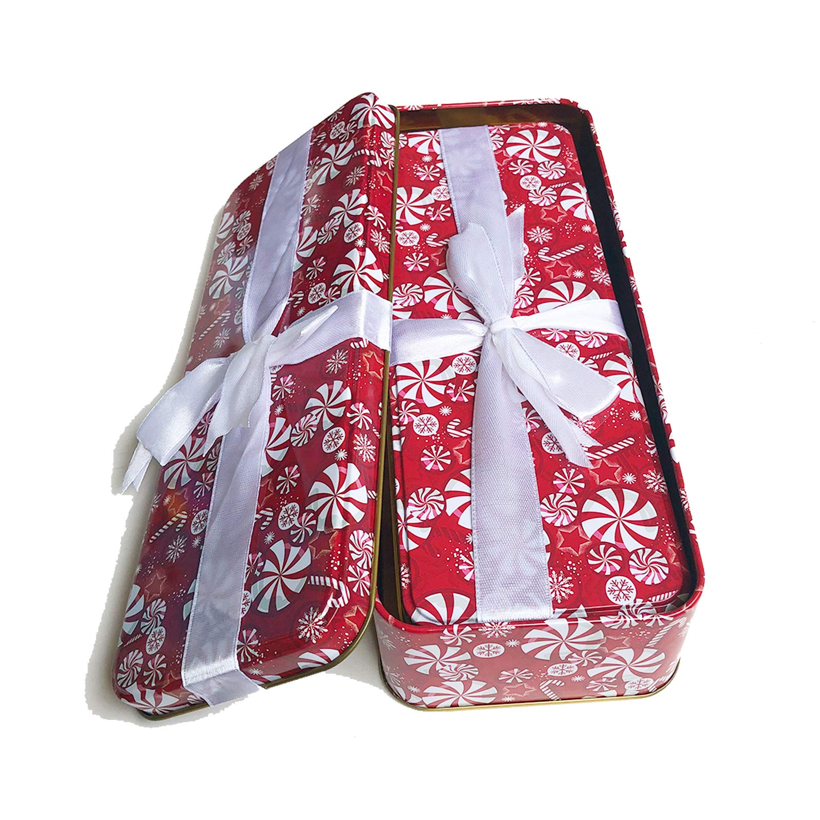 Festive Christmas Cookie Tins with Lids - Set of 2 Elegant Red Rectangular Gift Boxes for Holiday Treats, Candy Storage & Cookie Exchange | Perfect for Ginger Snaps, Party Favors, Snack Sharing & Festive Gift Giving