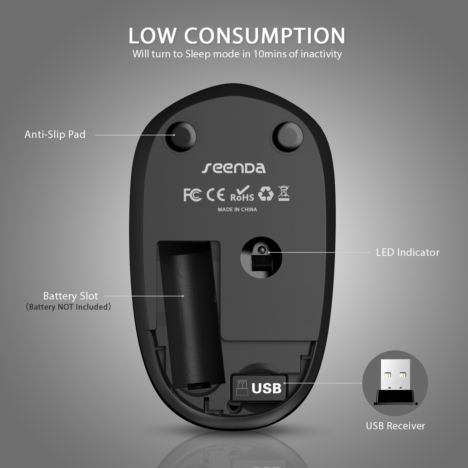 Seenda 2.4G Wireless Mouse with Nano USB Receiver - Silent Click Optical Mouse for MacBook, Laptop, PC - Portable Computer Mouse for Office, Home & Travel (Black & Gold)