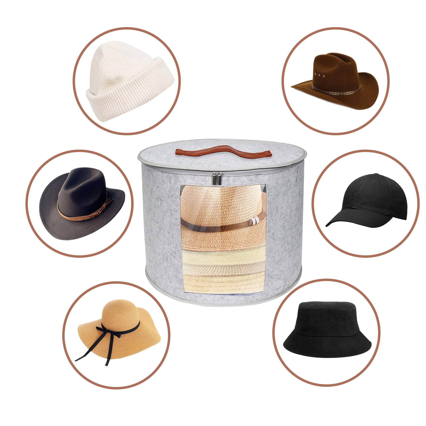 Premium Large Felt Hat Storage Box with Dust-Proof Lid - Foldable Travel Hat Organizer for Women, Cowboy Hats & Accessories (Light Grey) | Ideal for Home, Travel & Closet Organization