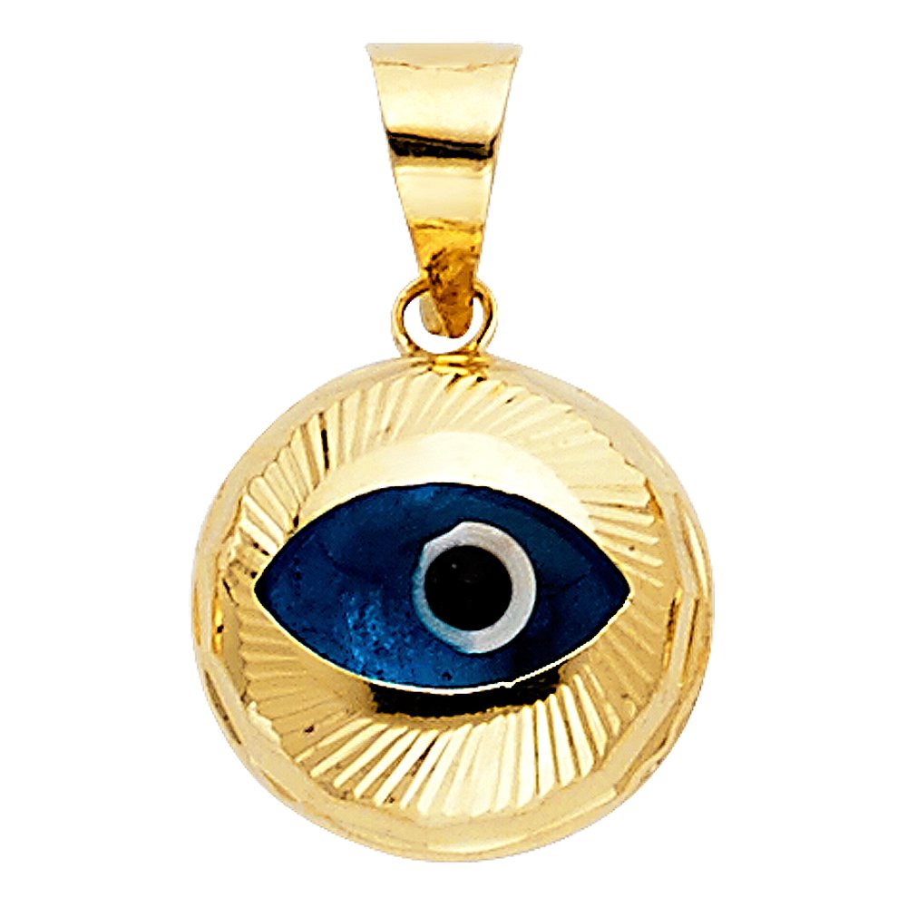 14K Yellow Gold Evil Eye Pendant Necklace - 13mm x 13mm Jewelry for Protection & Good Luck | Perfect Gift for Women, Birthday, Anniversary | Dainty Everyday Wear & Special Occasions
