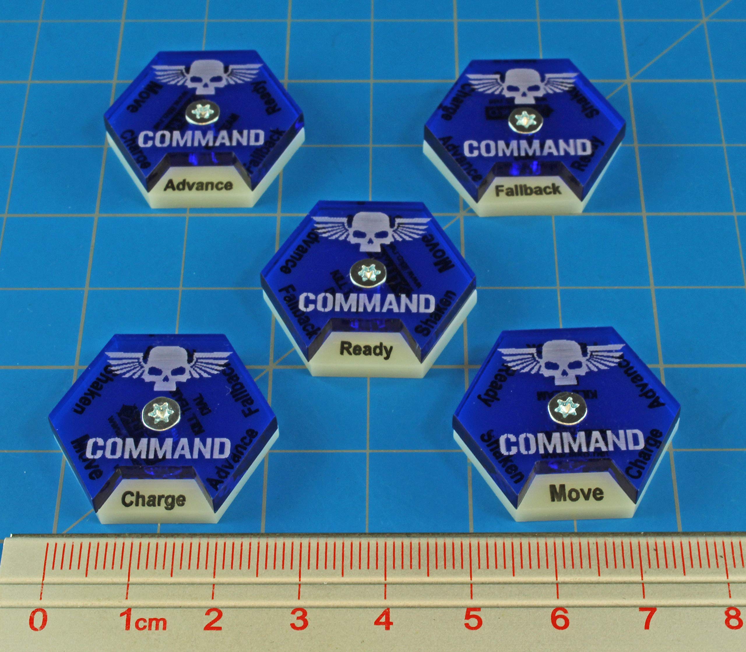 LITKO Command Dials Set for Warhammer Kill Team - 5 Pack Translucent Blue Gaming Tokens (Charge, Ready, Move, Fall Back, Advance) | Perfect for Tabletop Strategy Games & Miniature Wargaming Accessories