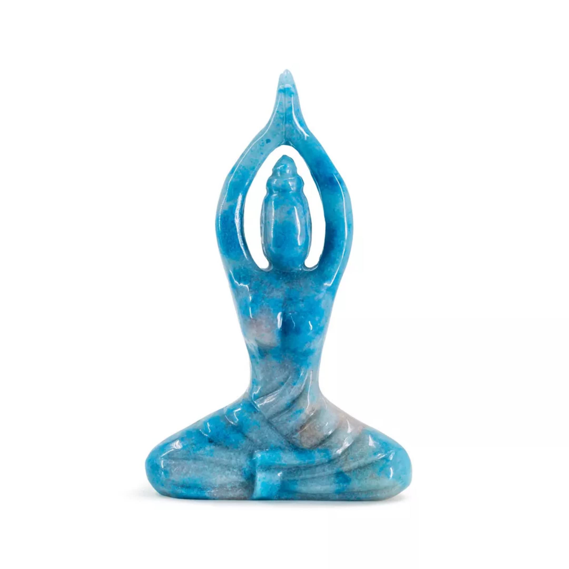 Hand Carved Trolleite Yoga Lady Statue - Blue Troilite Crystal Meditation Woman Sculpture, Healing Zen Gift for Mom & Spiritual Home Decor | Perfect for Yoga Studios, Meditation Spaces & Housewarming Gifts for Couples
