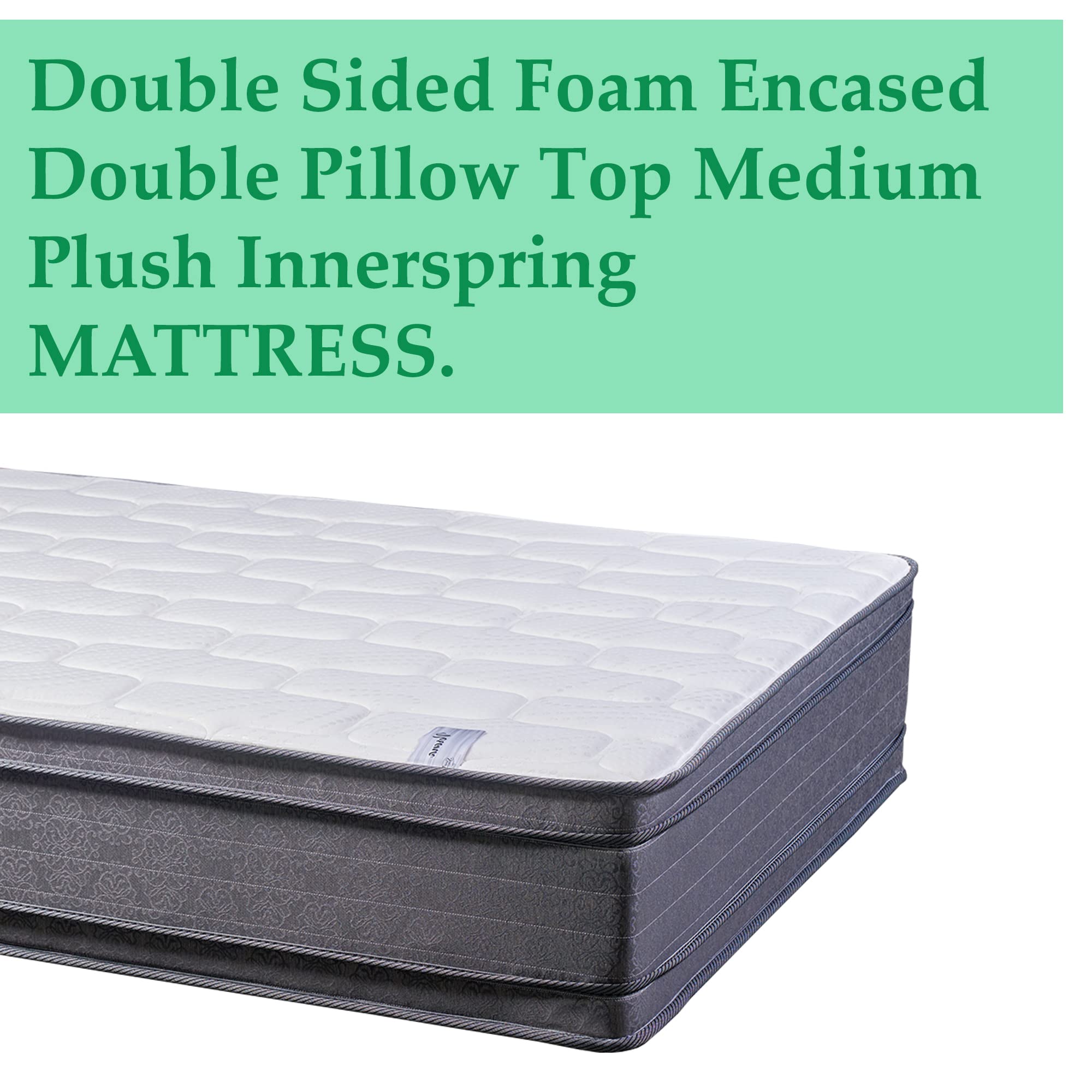 Treaton 12-Inch Double Sided Foam Encased Double Pillow Top Medium Plush Mattress - Full Size with Exceptional Back Support for Side & Back Sleepers - Perfect for Guest Rooms, Dorms & Apartments