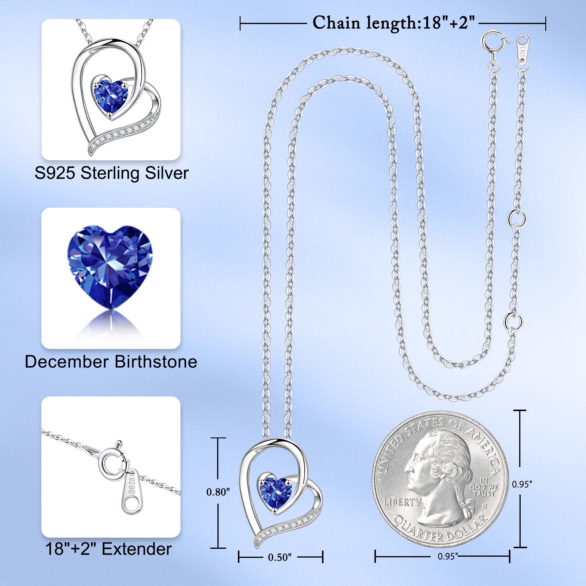 925 Sterling Silver Heart Birthstone Necklace for Women - Personalized Mothers Day, Anniversary & Birthday Gifts for Wife, Mom | Elegant Jewelry for Everyday Wear & Special Occasions