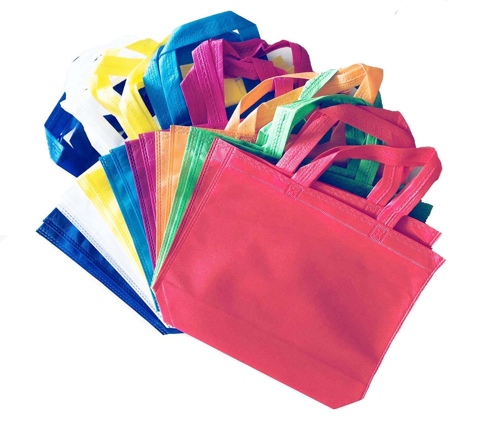 King's Deal 18-Pack Reusable Non-Woven Tote Bags - 9 Colors for Parties & Shopping