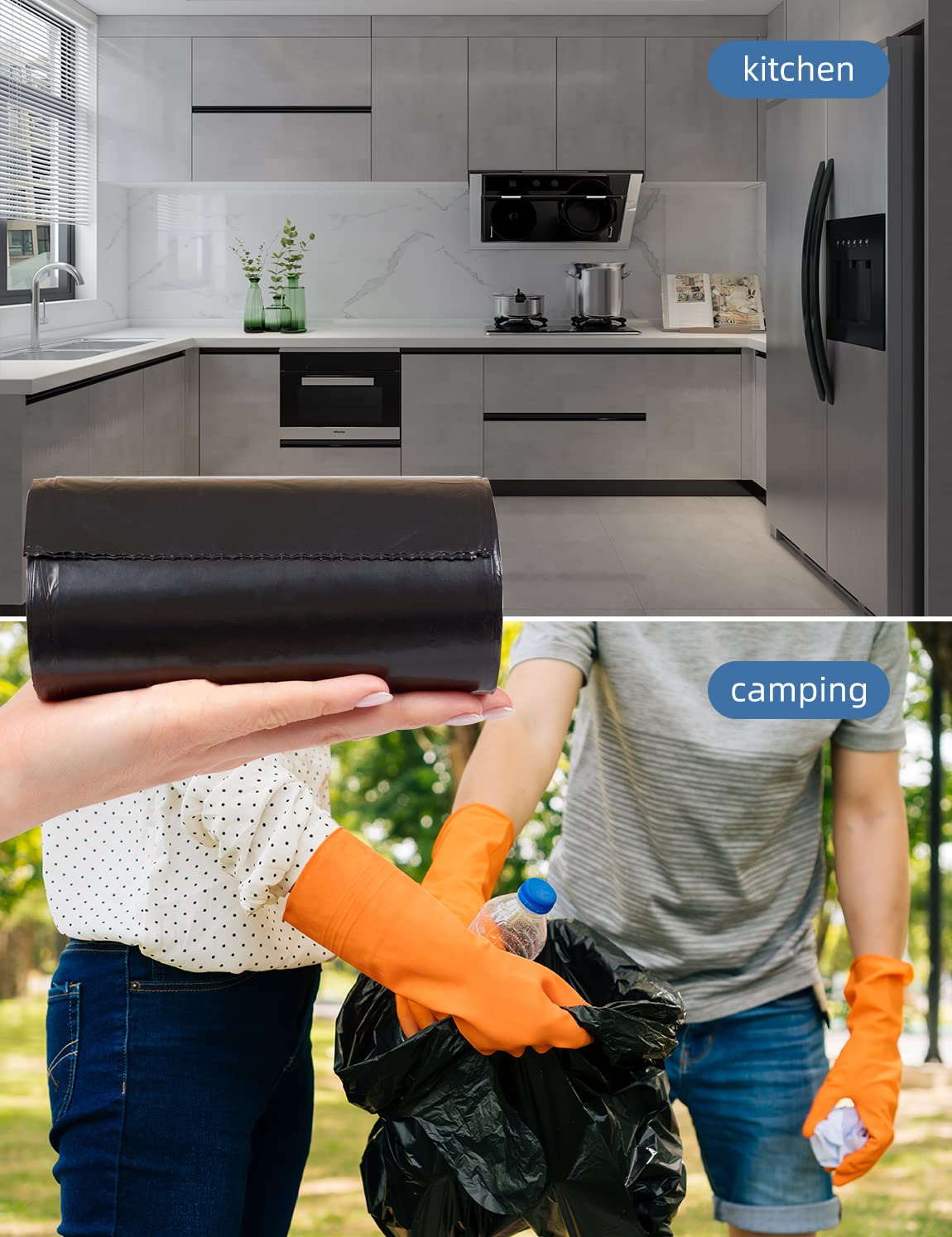 13 Gallon Kitchen Trash Bags (20 Count) - Heavy Duty Unscented Black Garbage Bags Without Flaps or Ties (60cm x 80cm, 16.8g Each) for Home, Office & Outdoor Use