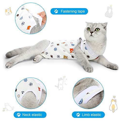 4-Piece Cat Recovery Suits - Breathable Post-Surgery Body Wraps for Cats & Small Dogs - Abdominal Weaning Clothes (Banana, Football, Strawberry, Donut, XL) - Perfect for Spay/Neuter Recovery & Wound Protection