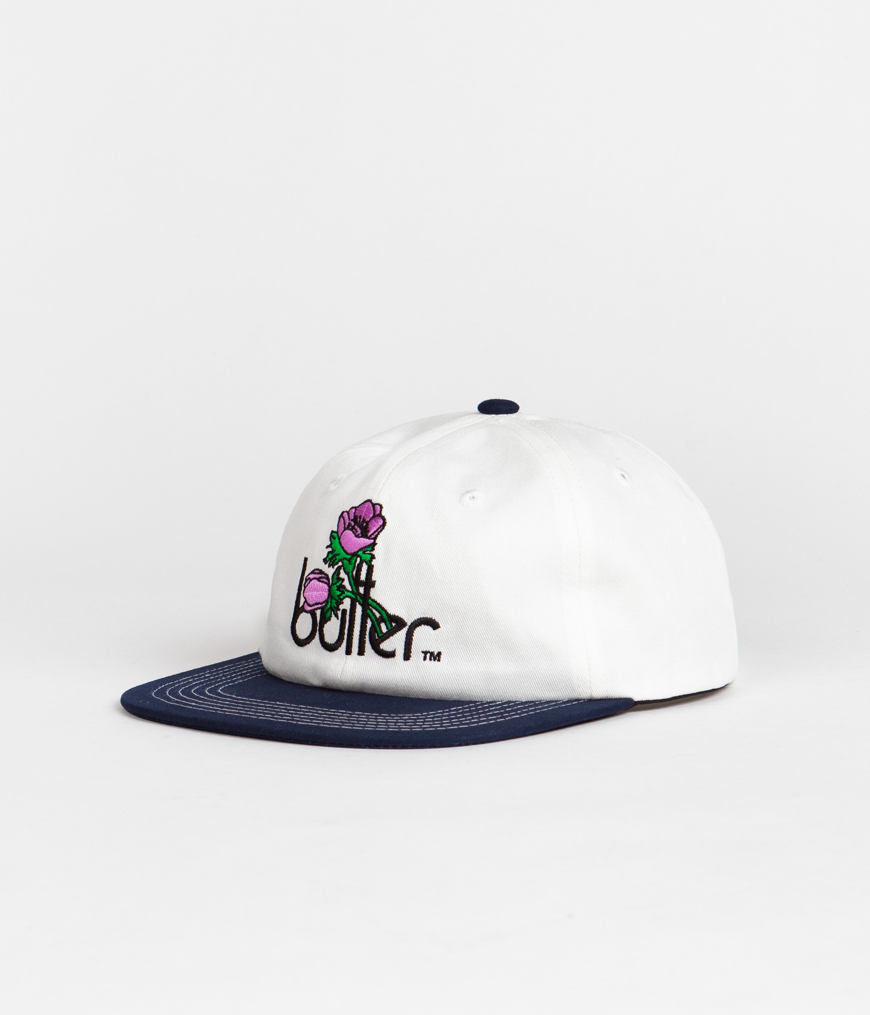 Butter Goods Windflowers Baseball Cap - White & Navy - Stylish Unisex Hat for Outdoor Activities, Sports, and Casual Wear