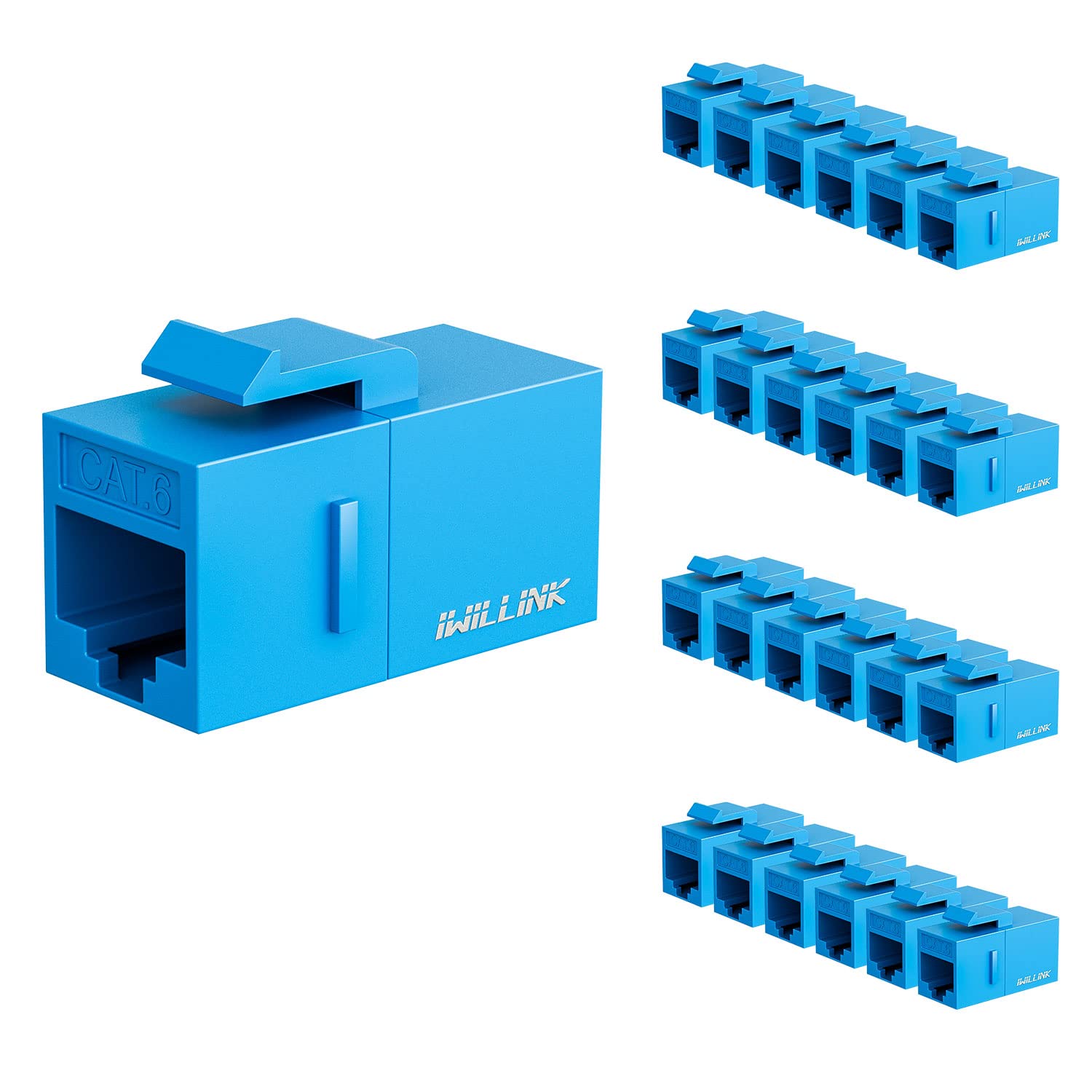 iWillink RJ45 Cat6 Keystone Coupler 25-Pack - Female to Female Ethernet Coupler for High-Speed Network Connections - UTP Keystone Jack Insert for Home, Office & Data Center Wiring (Blue)