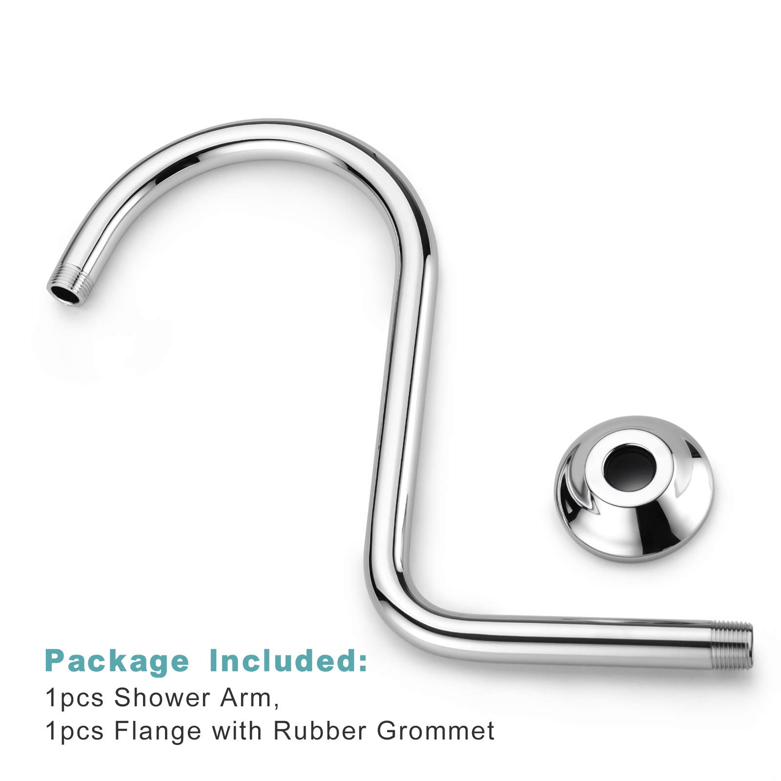 BESTILL 13 Inch S-Shaped Shower Head with High Rise Extension Arm & Flange - Chrome Finish for Bathroom & Spa Experience