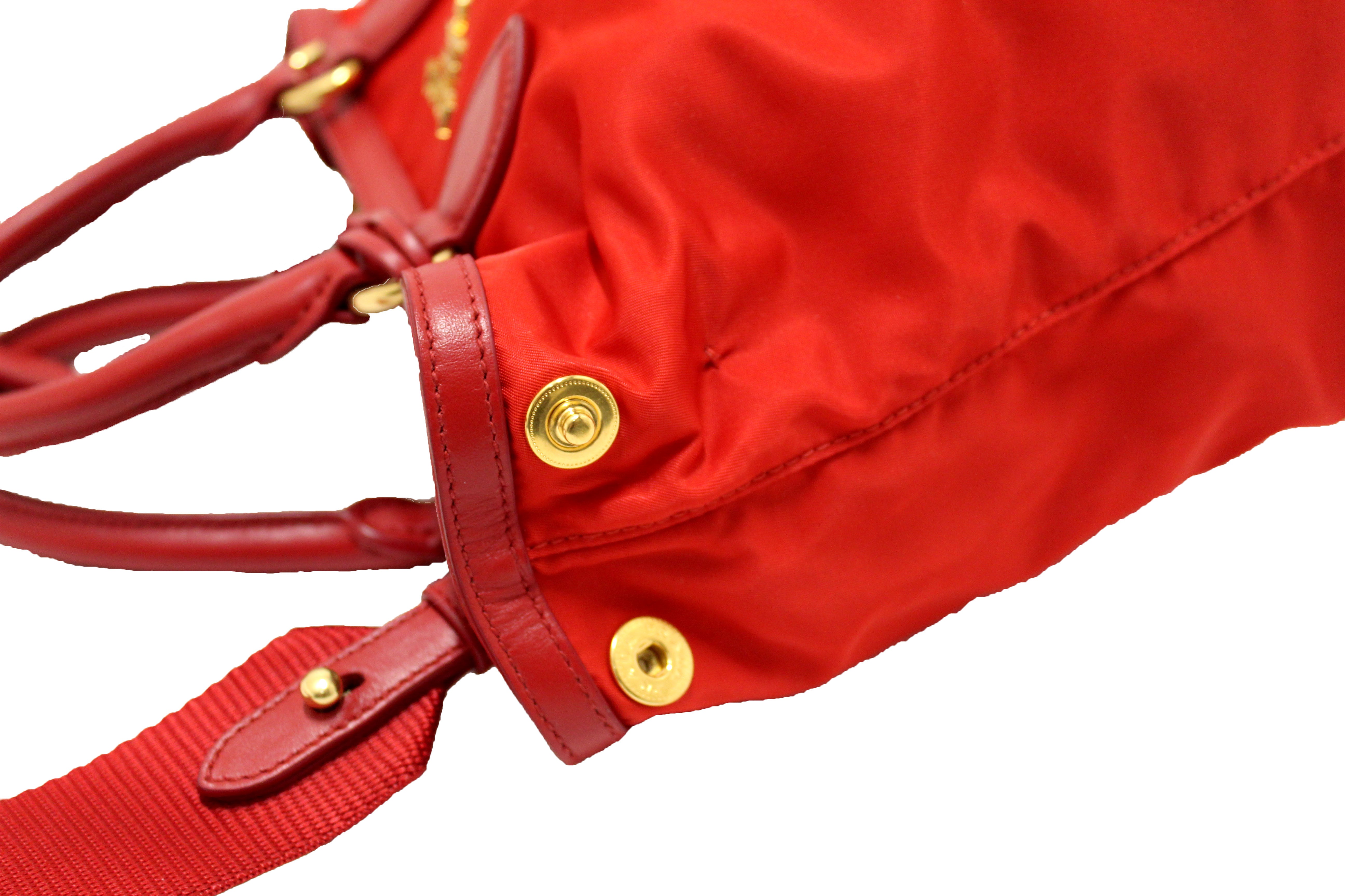 Authentic Prada Red Nylon Tessuto Tote Bag with Adjustable Shoulder Strap - Luxury Designer Handbag for Women, Perfect for Work, Travel & Everyday Use