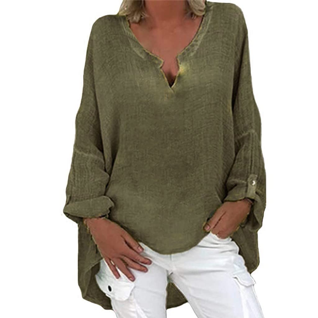 GIERIDUC Women's Long Sleeve Oversized T-Shirt - Soft V-Neck Tunic Top with Side Slits & Roll-Up Sleeves | Casual Loose Blouse for Work, Weekend & Layering