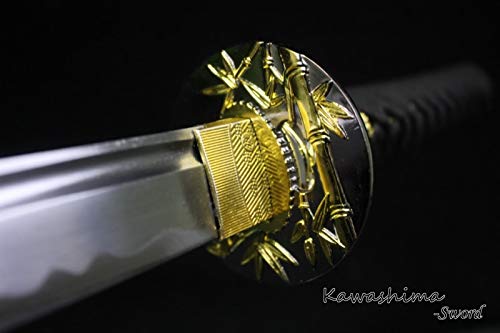 3PCS Hand-Forged 1045 Carbon Steel Samurai Sword Set with Bamboo Tsuba & Display Stand - Authentic Japanese Katana for Home Decor, Martial Arts Training, Cosplay, and Collectors
