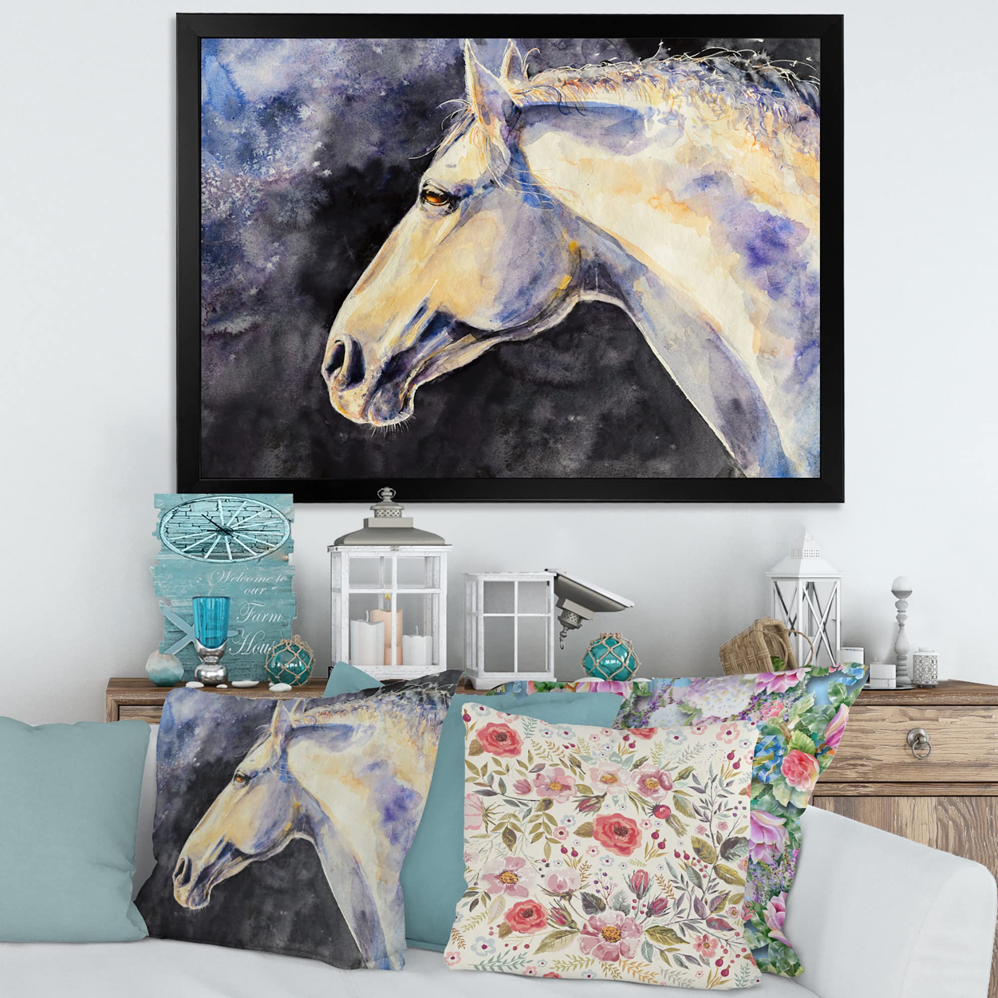 DesignQ Lipizzan Horse Farmhouse Framed Wall Art - Elegant Equestrian Home Decor for Living Room, Bedroom & Office