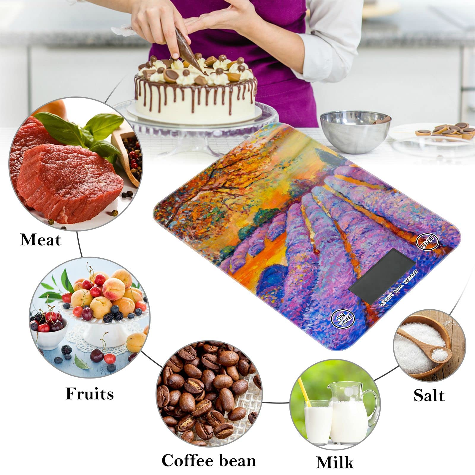 Lavender Digital Kitchen Scale - Waterproof Food Scale in oz/g for Cooking & Baking