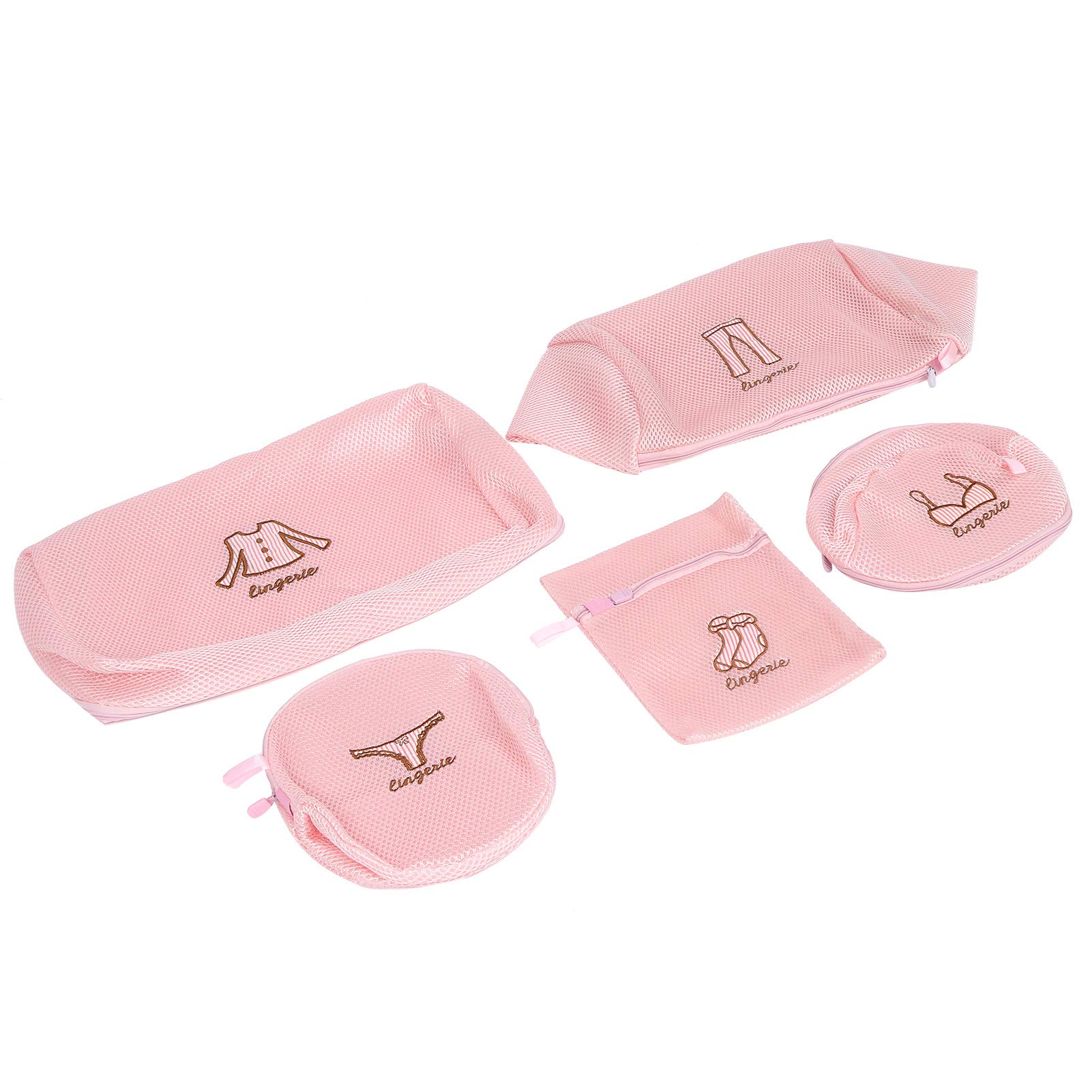 5-Pack Polyester Laundry Wash Bags with Zipper Puller - Non-Toxic Mesh Lingerie & Delicates Organizer for Bras, Socks, Underwear - Perfect for Travel, Dorm & Home Use