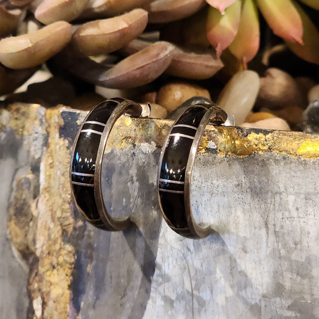 Vintage Black Onyx Half Hoop Earrings - Elegant Gothic Jewelry for Women, Perfect for Parties, Weddings & Evening Events